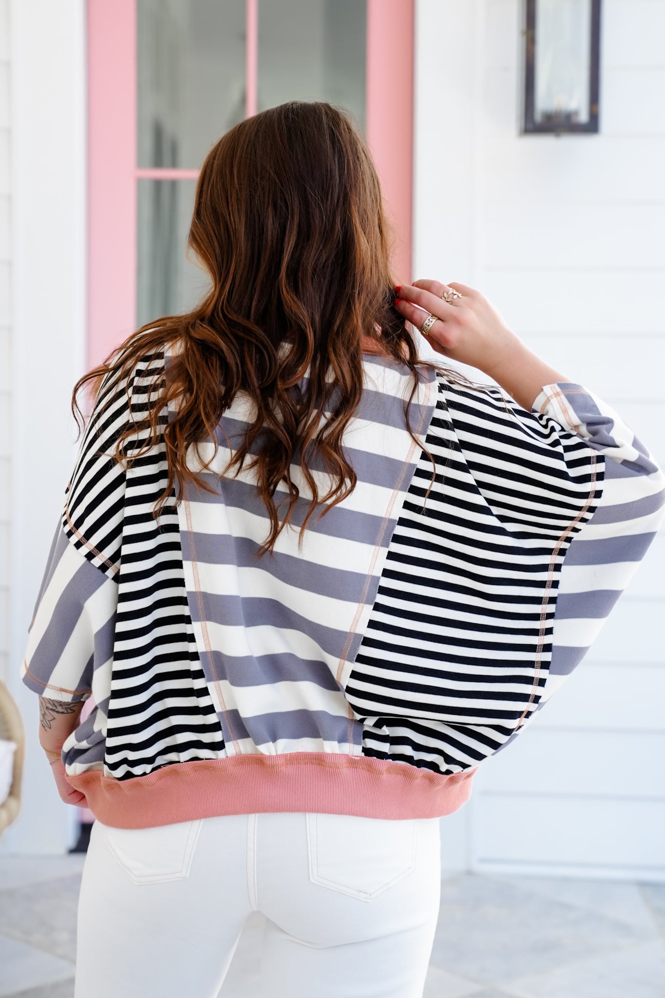 Stripe Short Dolman Sleeve "Texas" Leopard Patchwork Top
