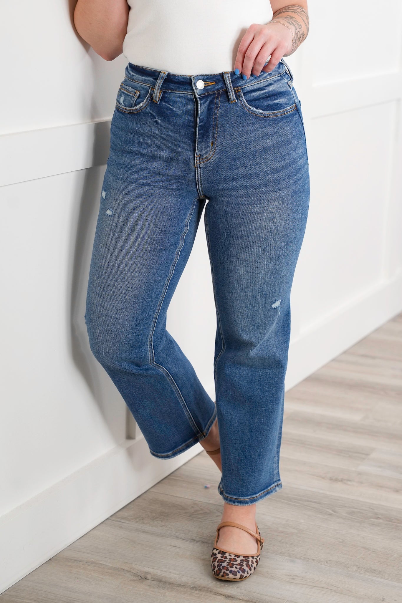 Vervet High Rise Medium Wash Slim Wide Leg Ankle Jeans
