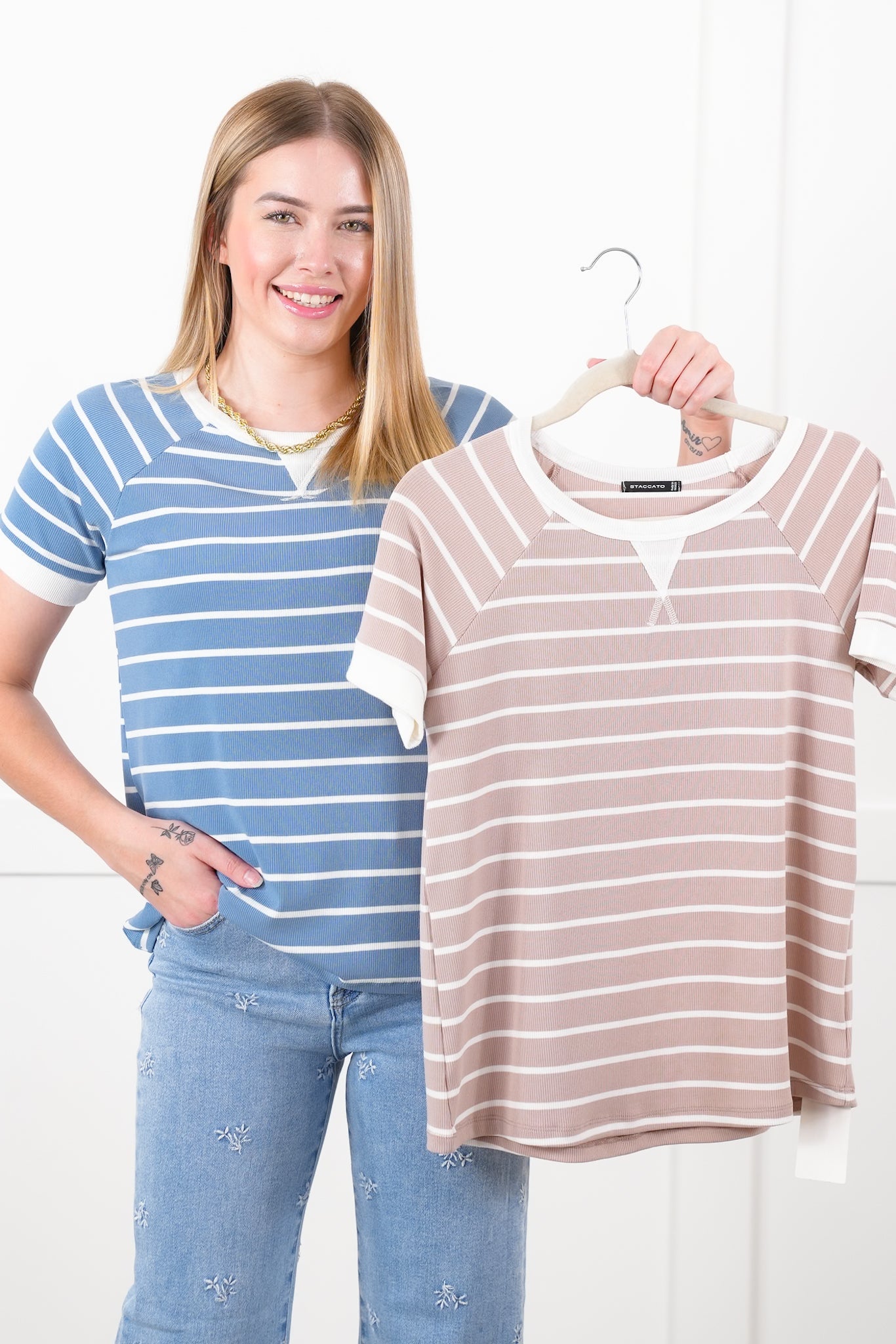 Stripe Short Sleeve Round Neck Top