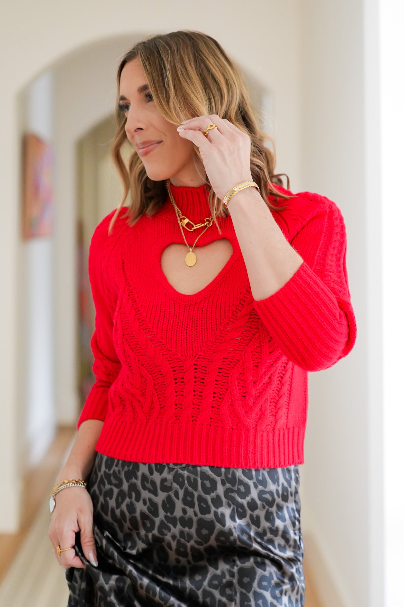 Long Sleeve Pullover Crop Sweater with Heart Cut Out Detail