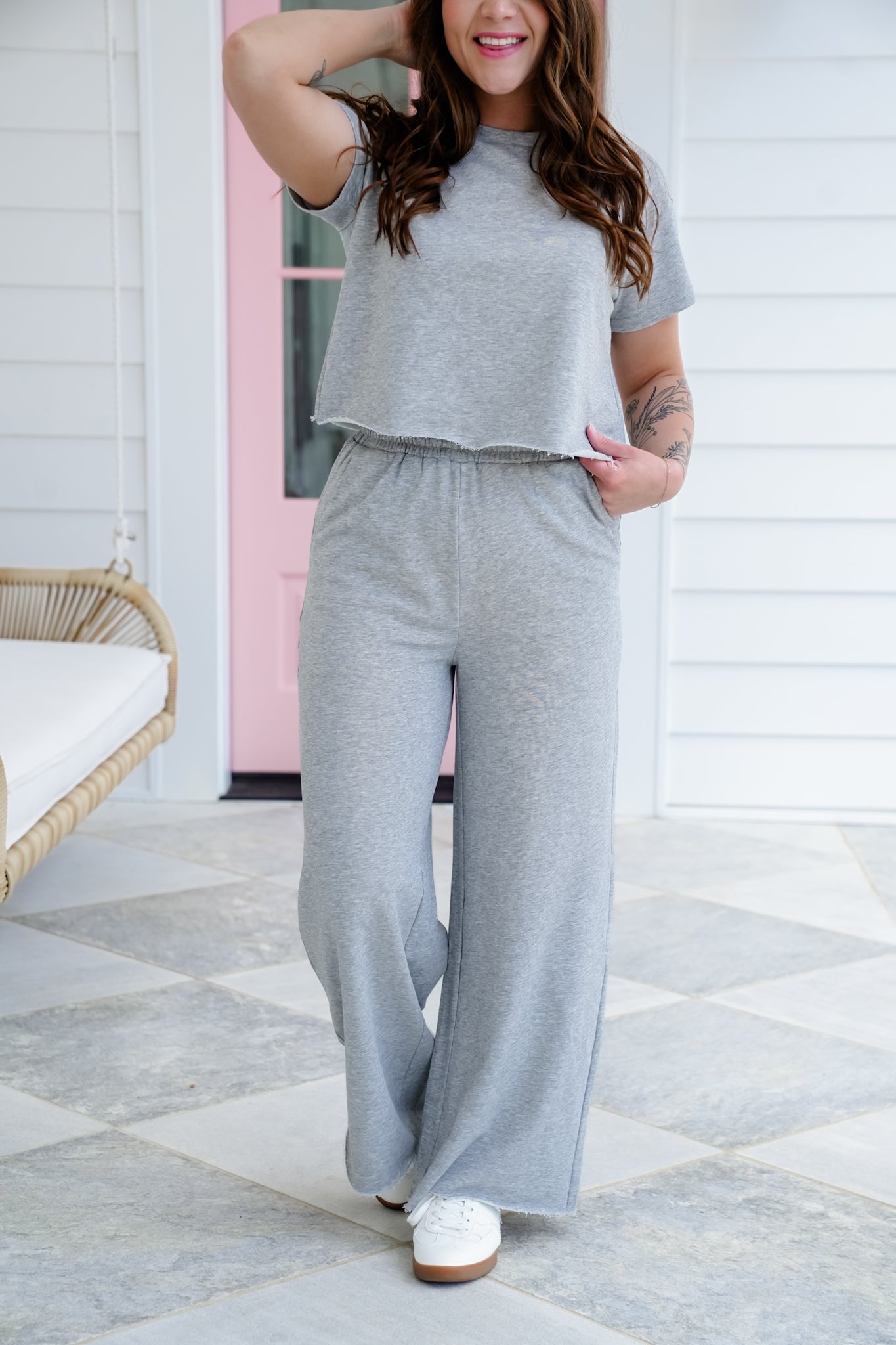 Short Sleeve Crop Top and Wide Leg Pants Set