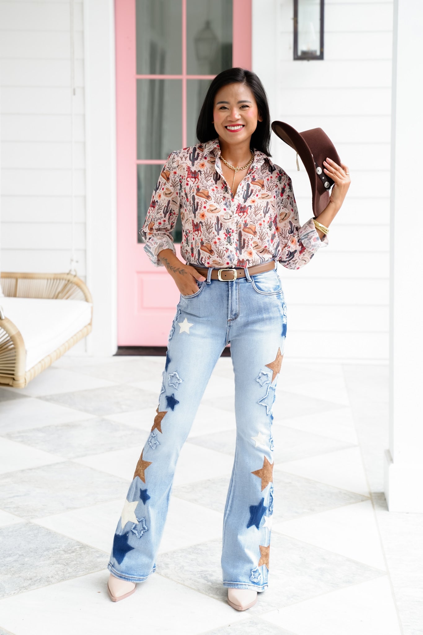 Mineral Wash Denim Jeans with Star Detail
