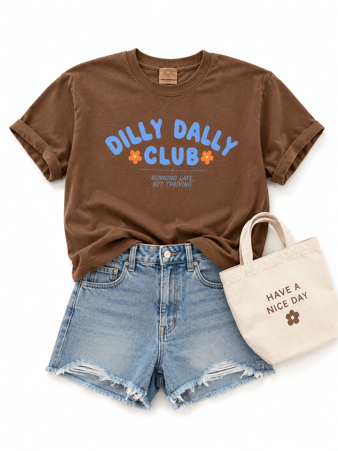 Plus/Reg Short Sleeve "Dilly Dally Club" Graphic Tee - Freckled Poppy