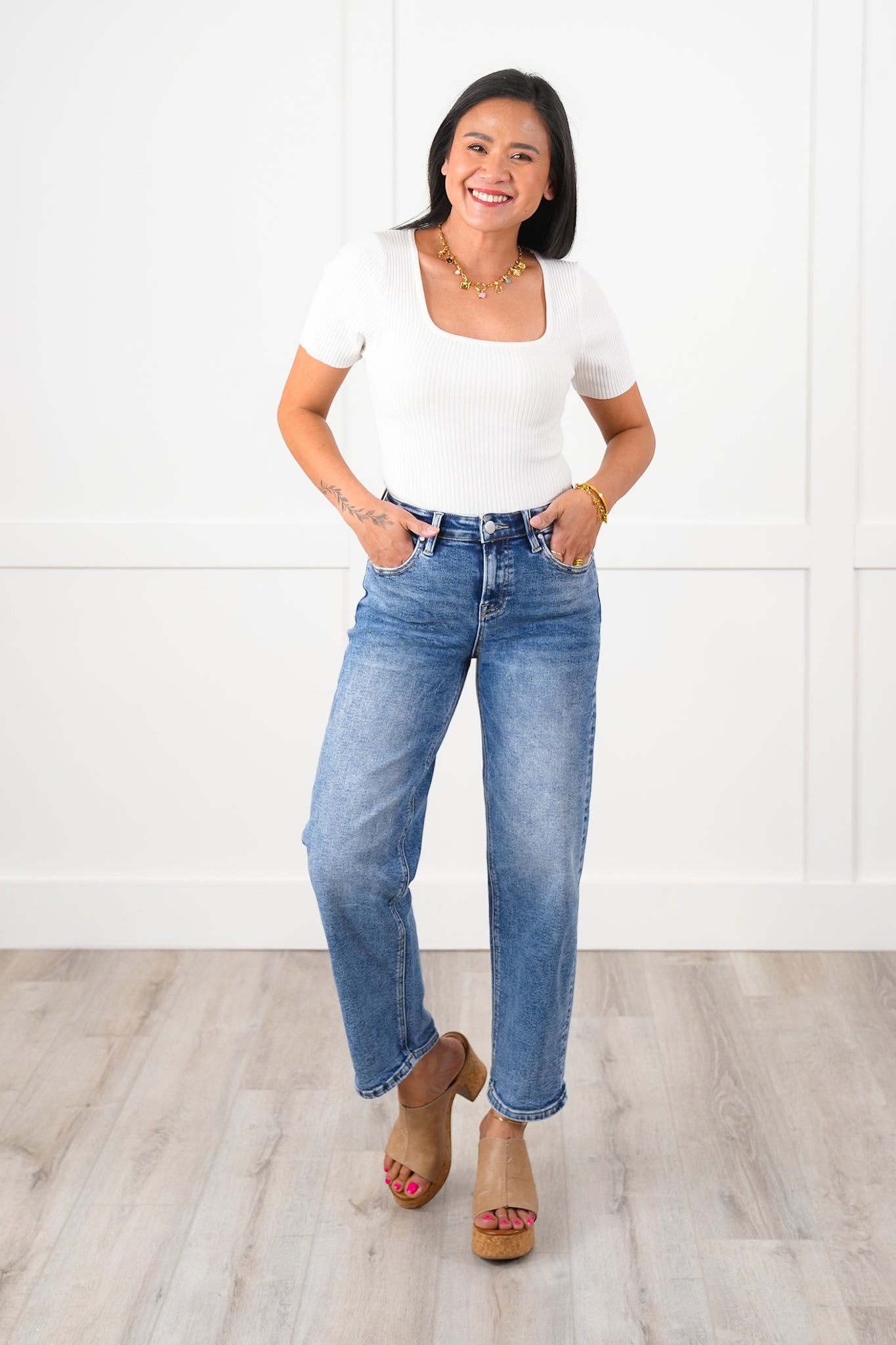 Risen High Rise Medium Wash Boyfriend Jeans