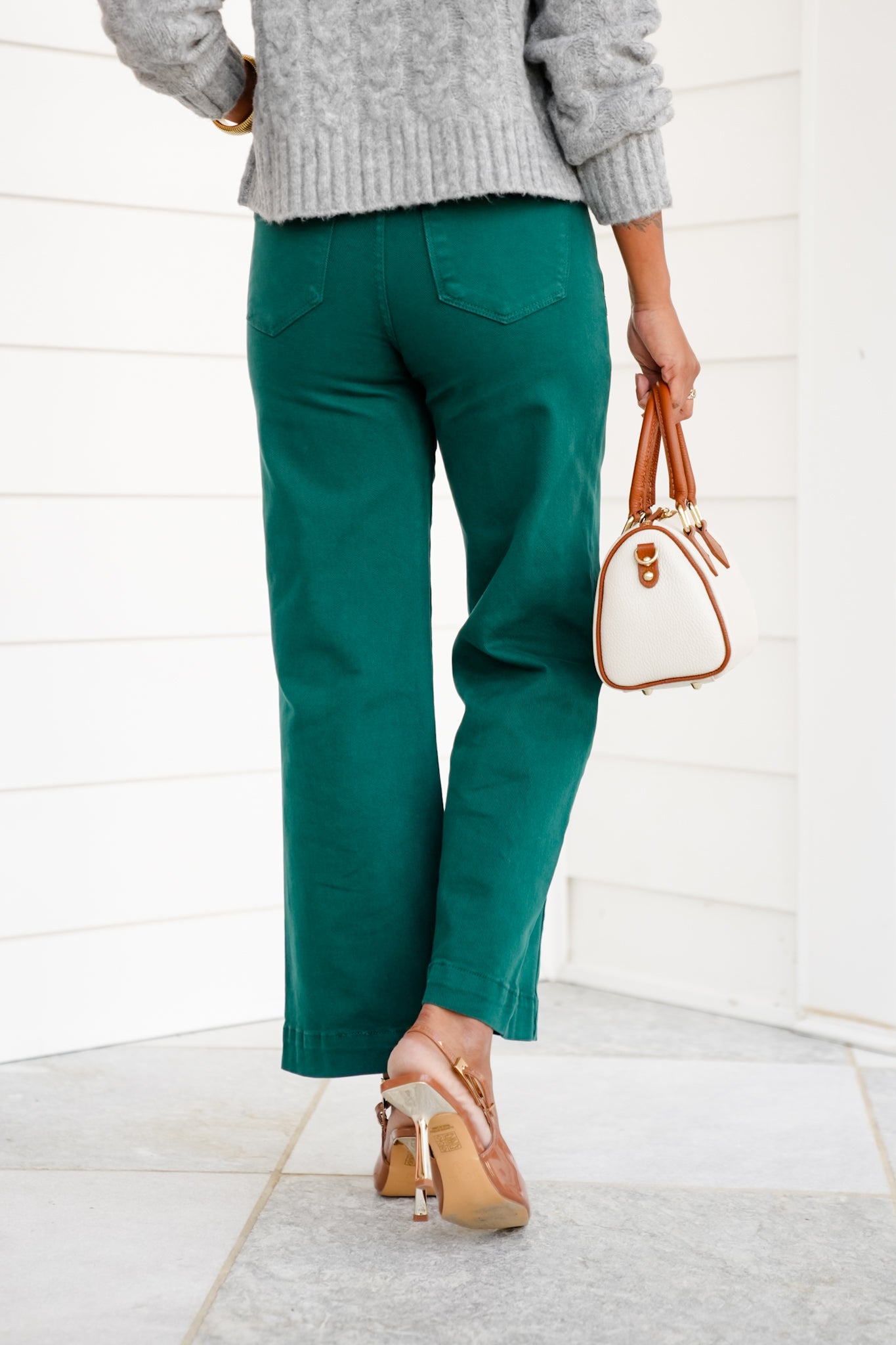 Risen High Rise Green Cropped Wide Leg Jeans