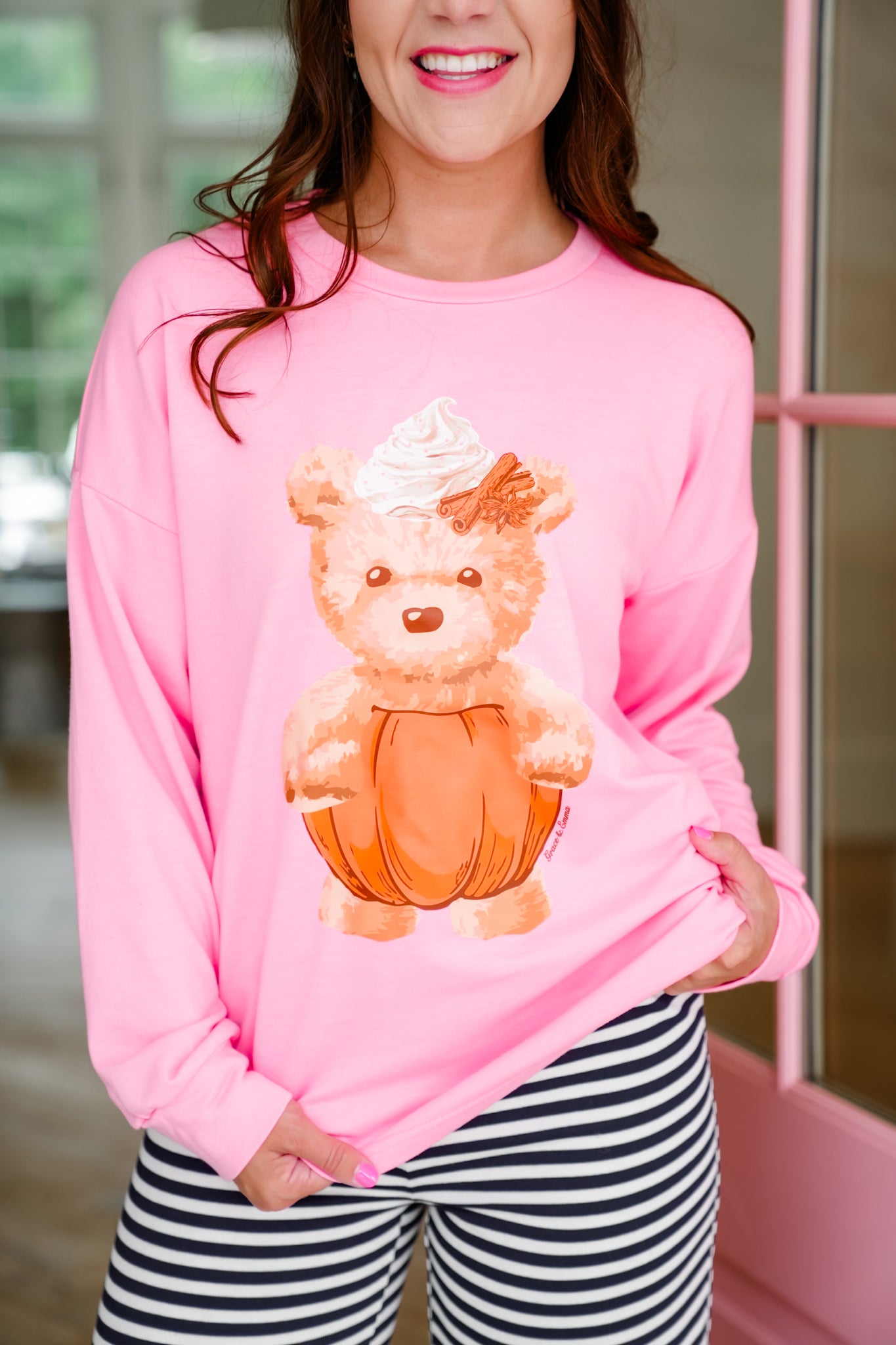 Plus/Reg Teddy Pumpkin Spice Long Sleeve Sweatshirt