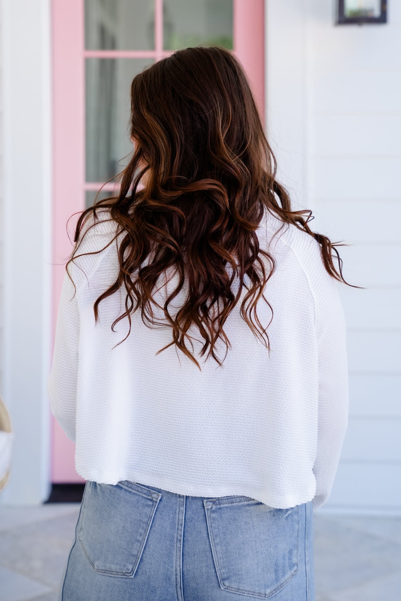 Ivory Textured Long Sleeve Button Up Top