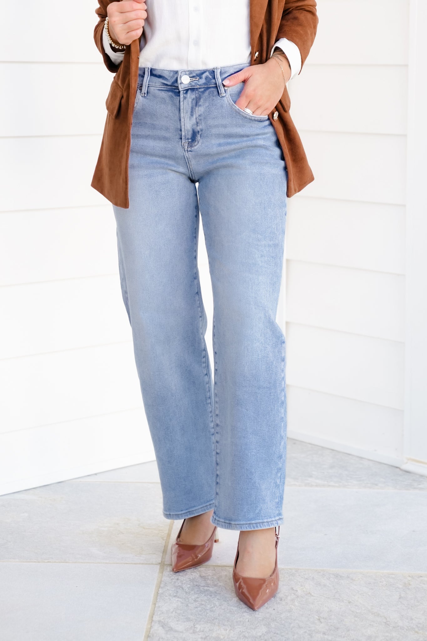 Risen Enchanted High Rise Light Wash Cuffed Barrel Jeans