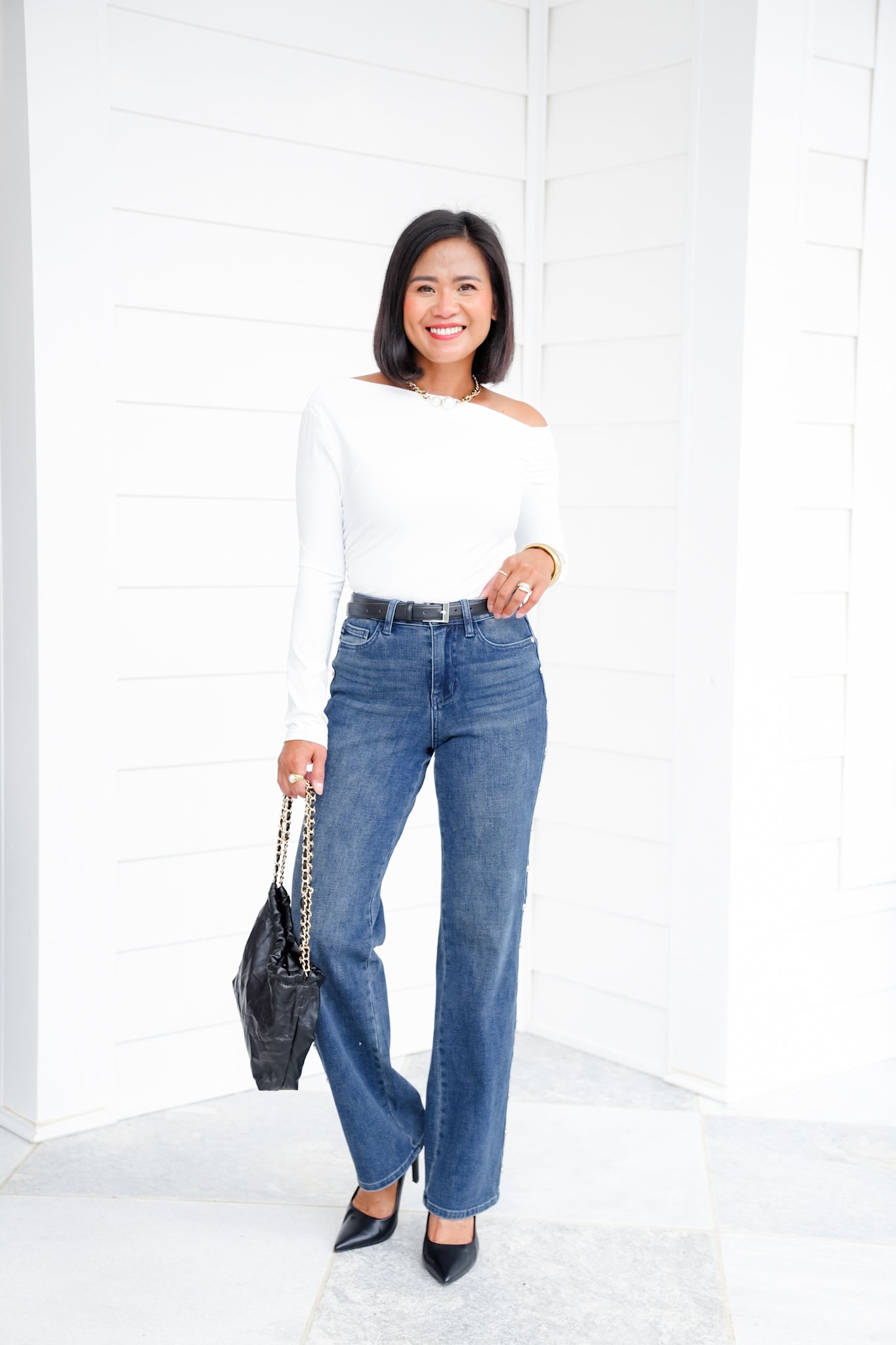 Judy Blue High Rise Dark Wash Studded Straight Leg Jeans