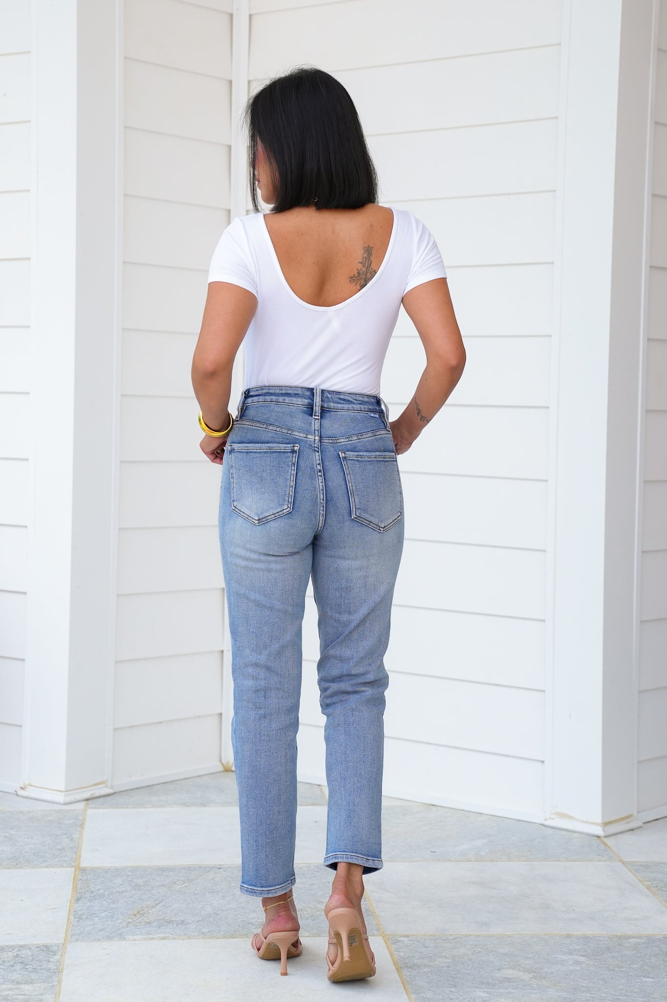 RFM High Rise Light Wash Straight Leg Jeans