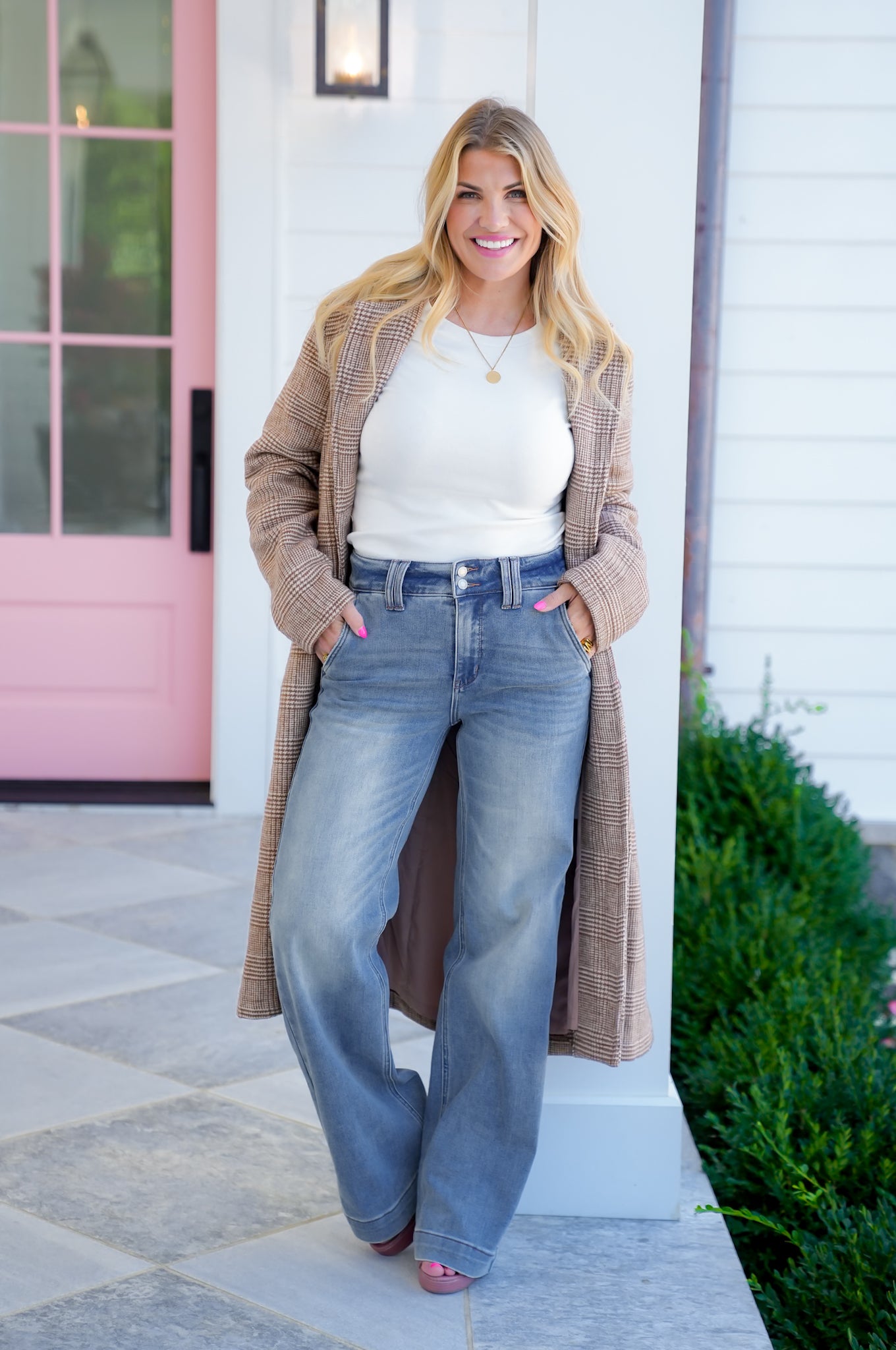 Judy Blue High Rise Light Wash Double Button Wide Leg Jeans