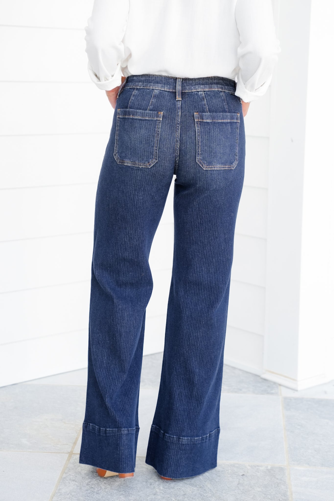 Risen Poppy Lane Mid Rise Dark Wash Wide Leg Jeans with Wide Hem