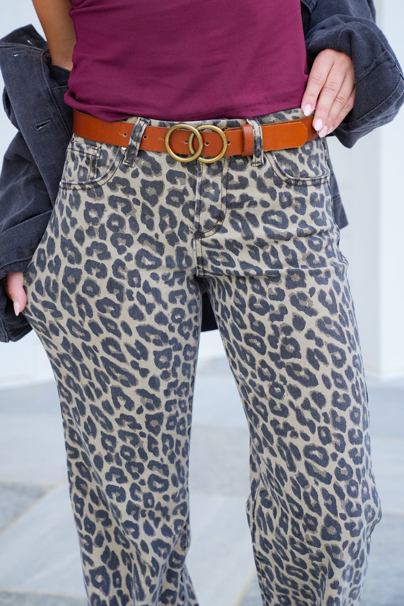 Risen Mid Rise Leopard Wide Leg Jeans