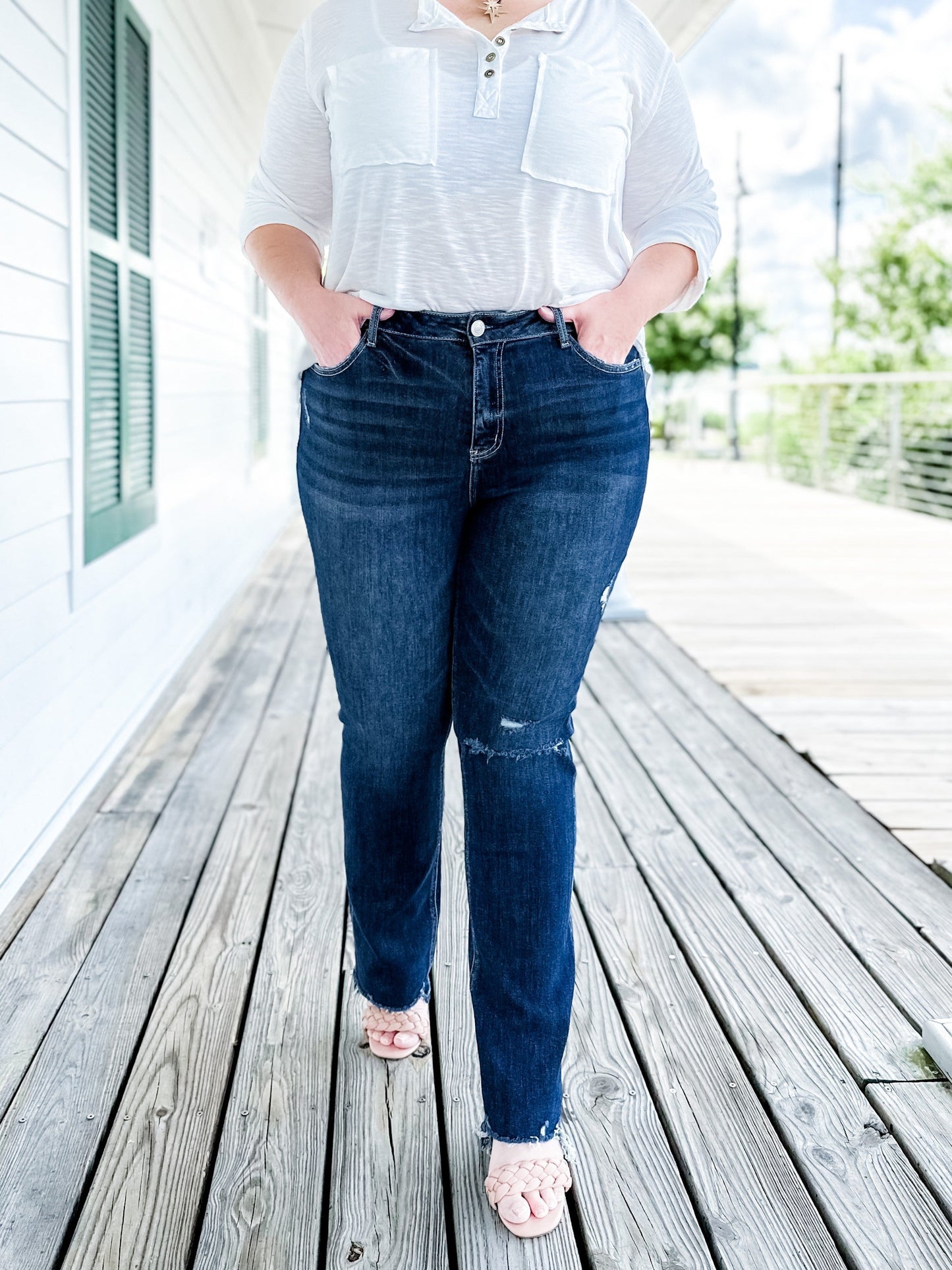 Plus/Reg Vervet High Rise Distressed Flare Jeans With Raw Hem