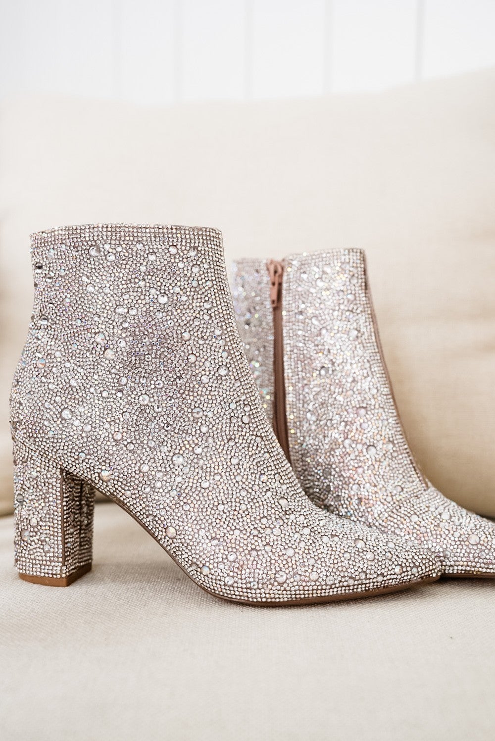 Silver Rhinestone Pearl Beaded Heels w/ Side Zipper
