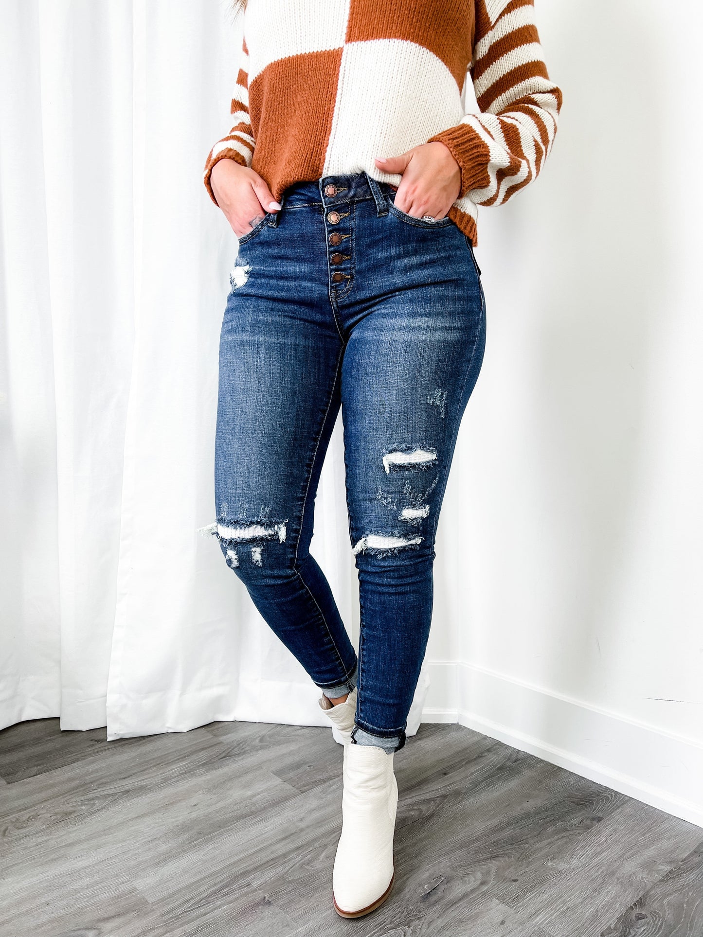 Judy Blue Mid Rise skinny Thermal Patch (Multiple Lengths)