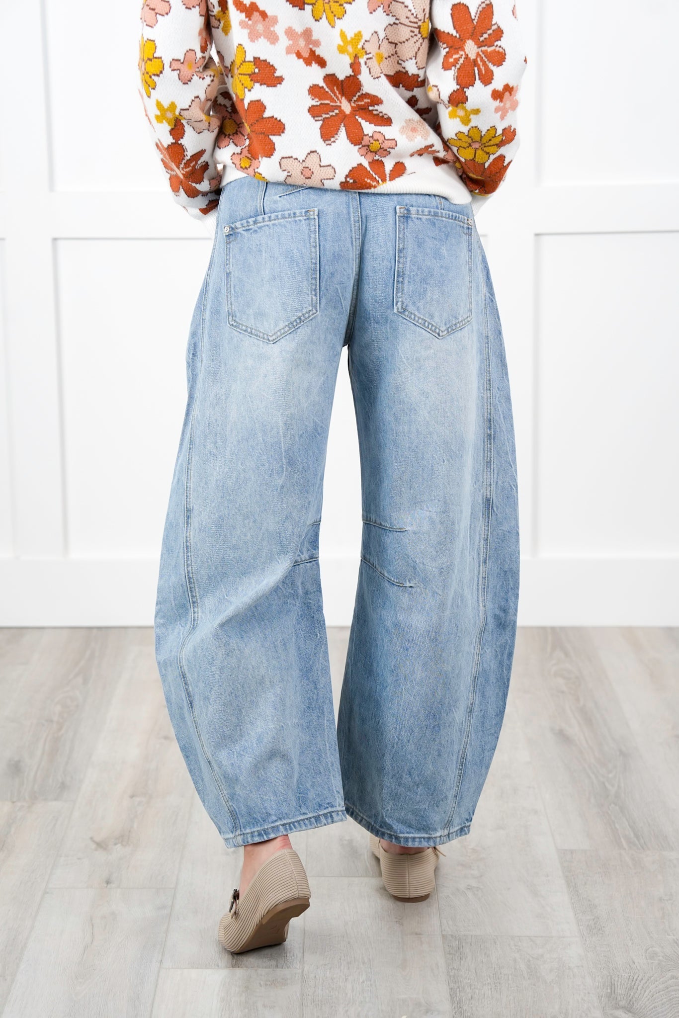 Mineral Wash Denim High Waist Barrel Pants