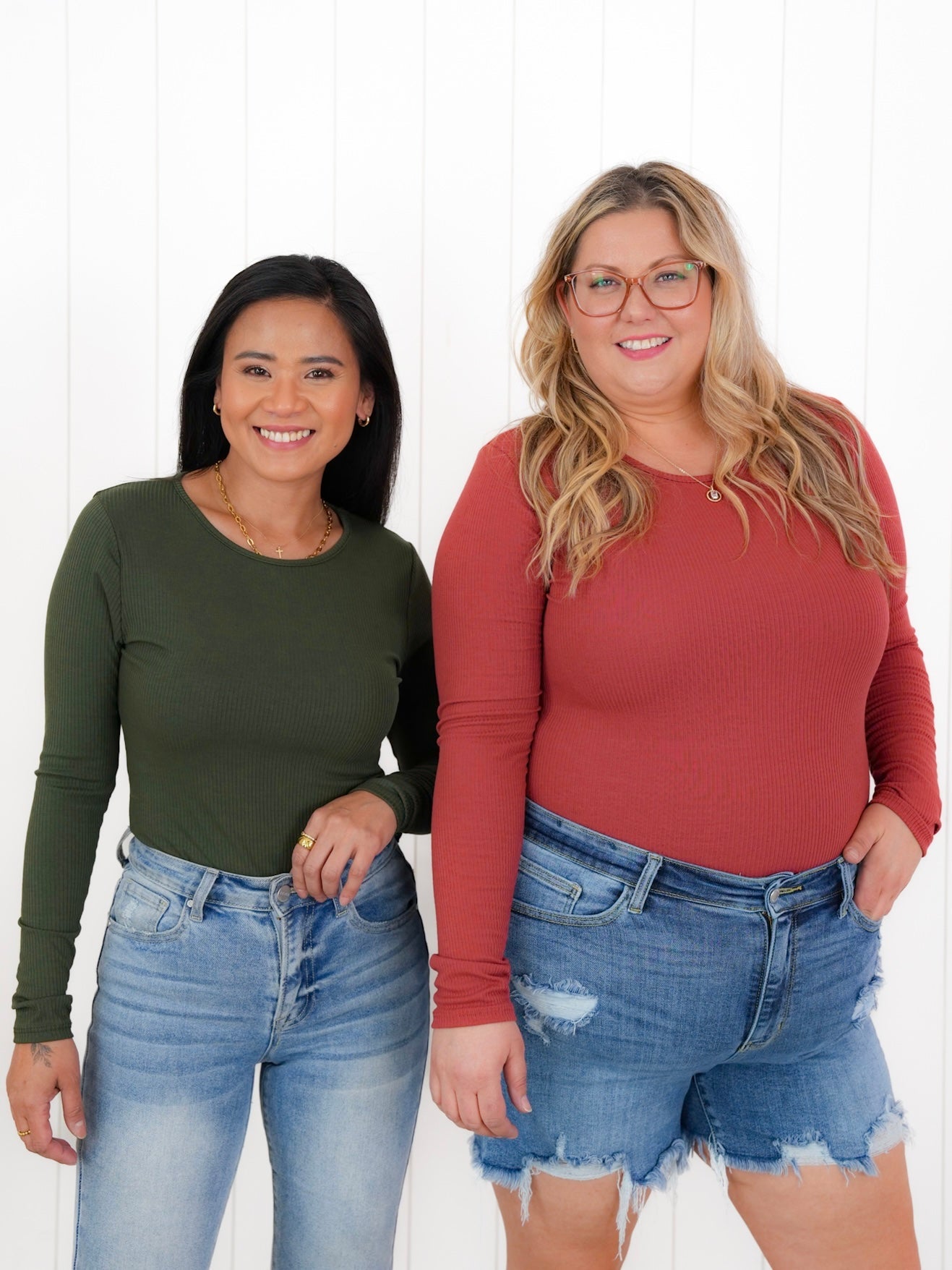 Plus/Reg Ribbed Knit Long Sleeve Bodysuit (Multiple Colors)