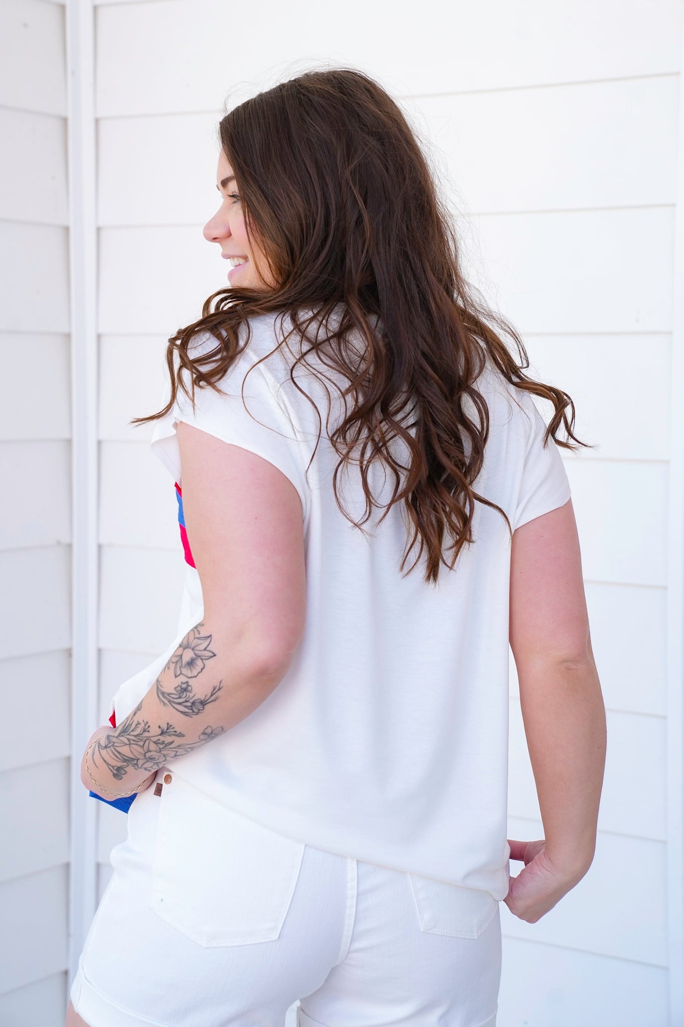 Color Block Short Sleeve V Neck French Terry Top