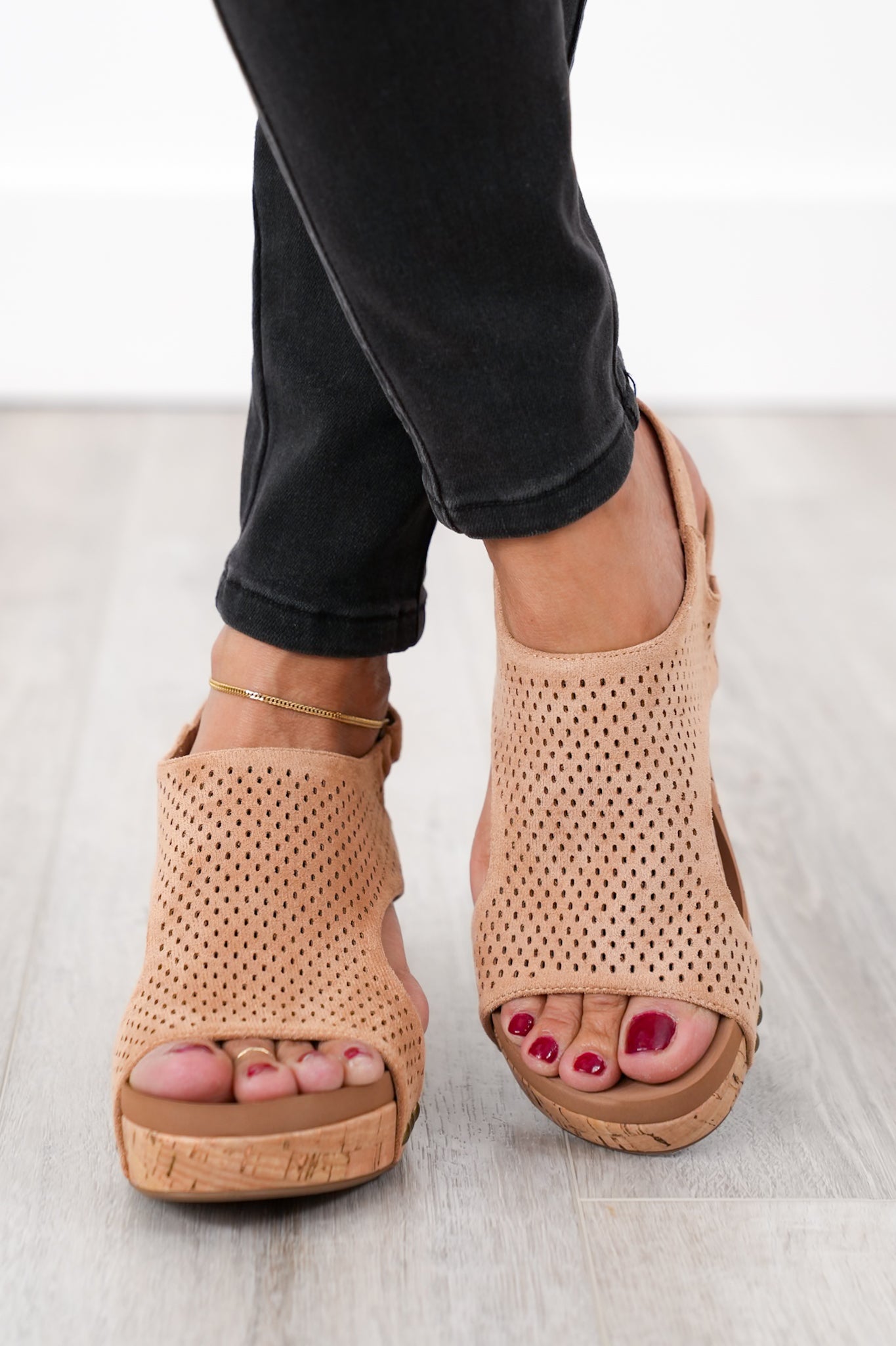 Corky's "Carley" Perforated Strap Wedge Heel