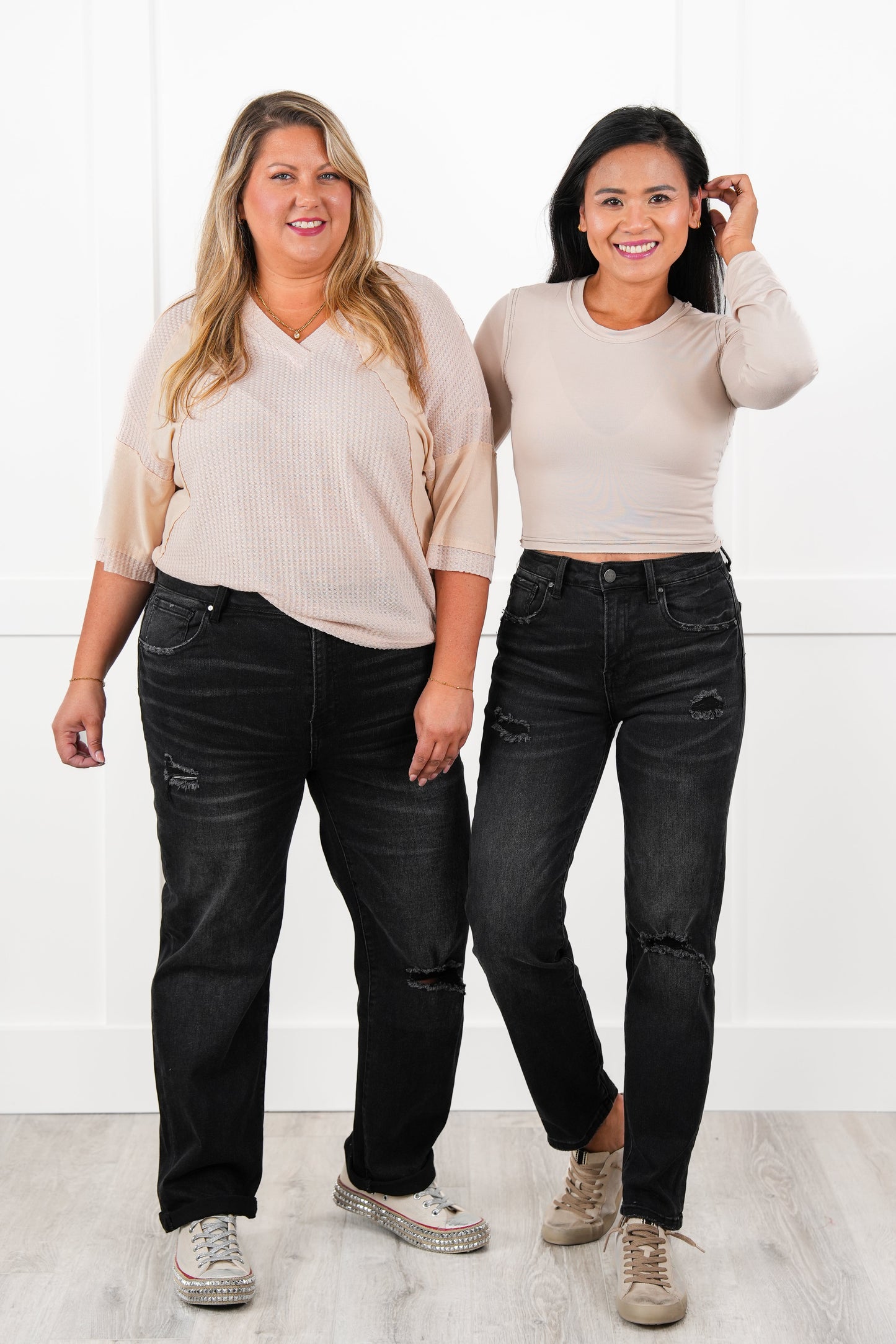 Risen Black Distressed Mid Rise Boyfriend Jeans
