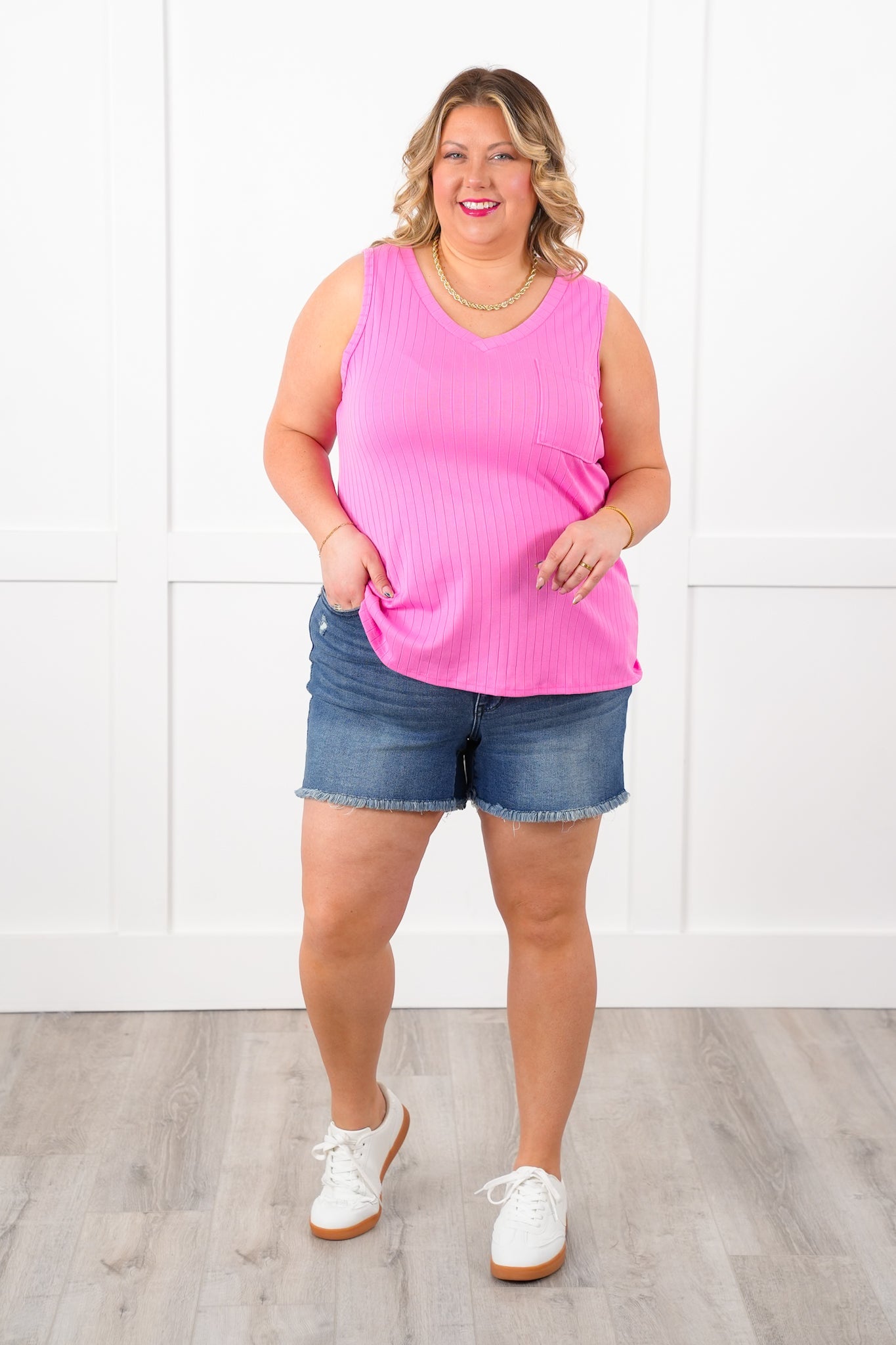 Door Buster! Plus/Reg Wide Ribbed V Neck Tank Top