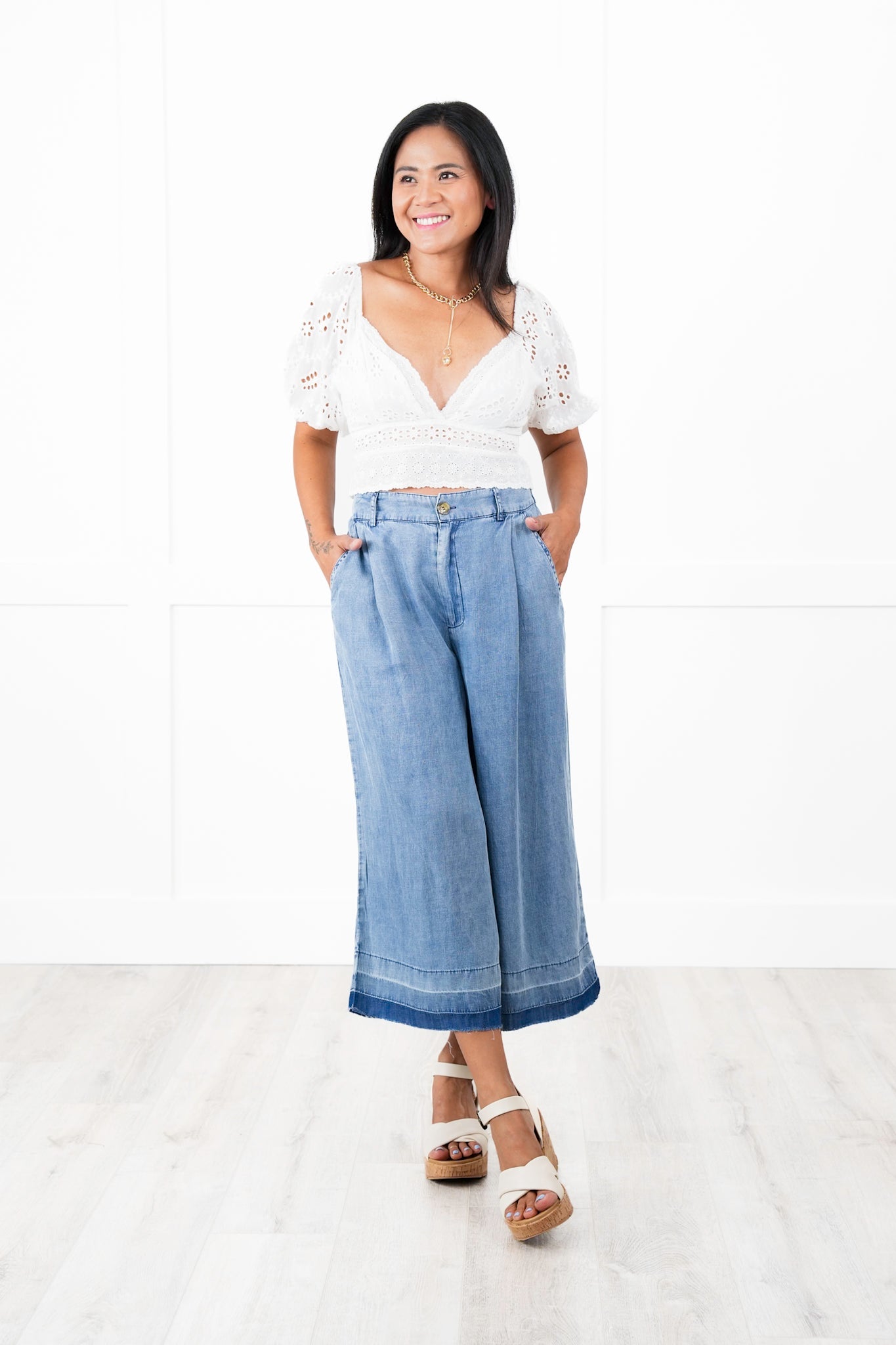 Mineral Wash Wide Leg Cropped Pants