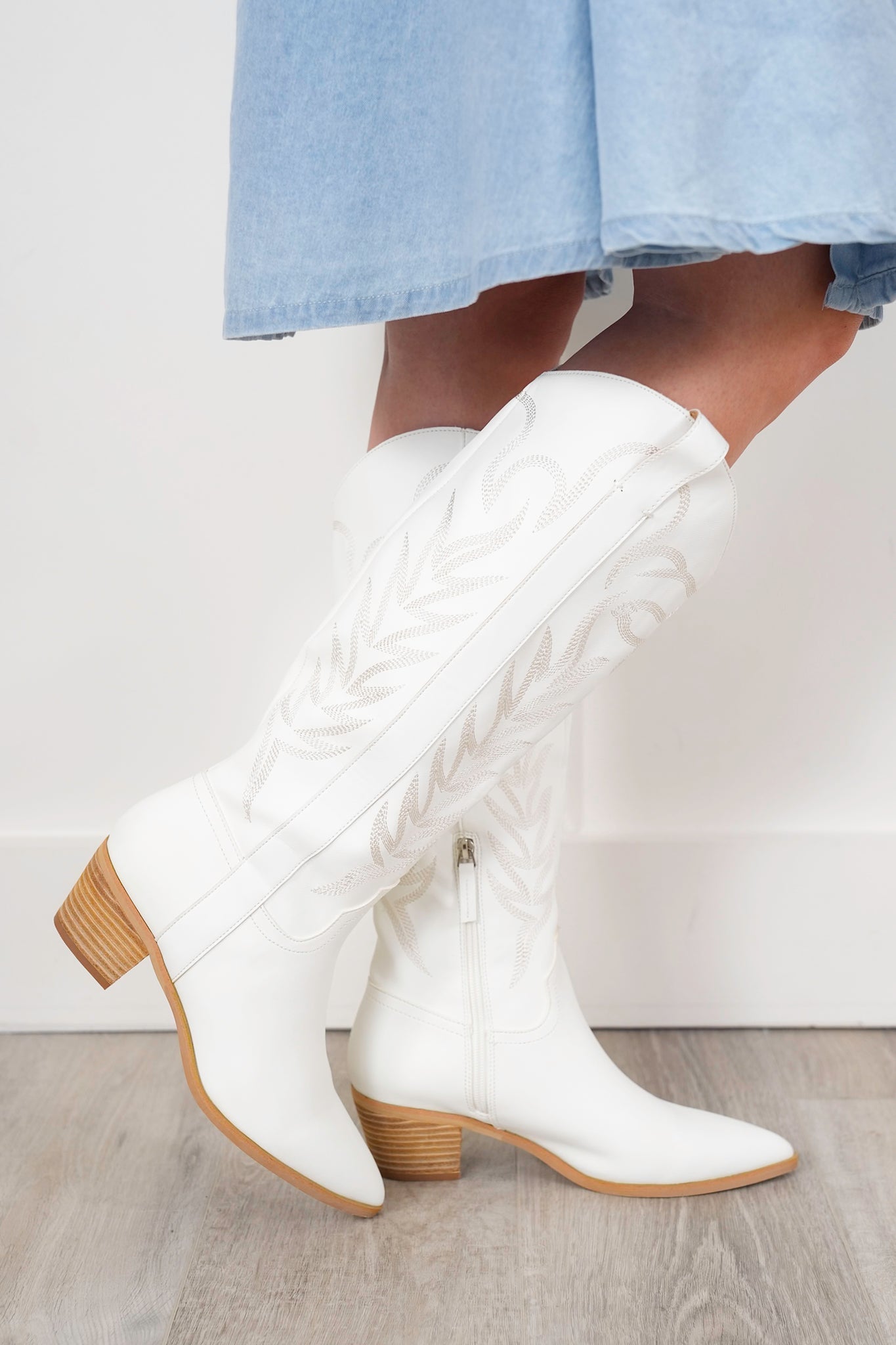 High Western Embroidered Block Heel Boots