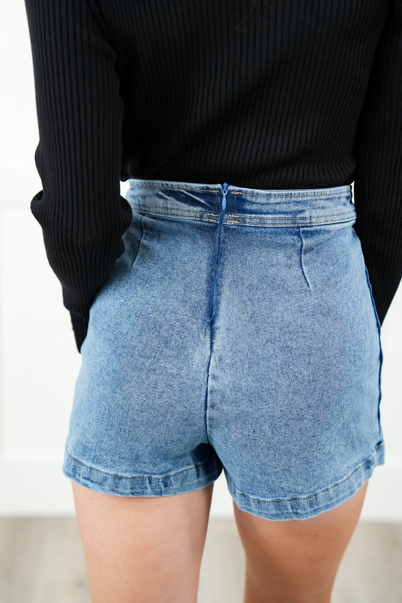 Restock! Denim High Waist Mini Skort with Side Slit Detail