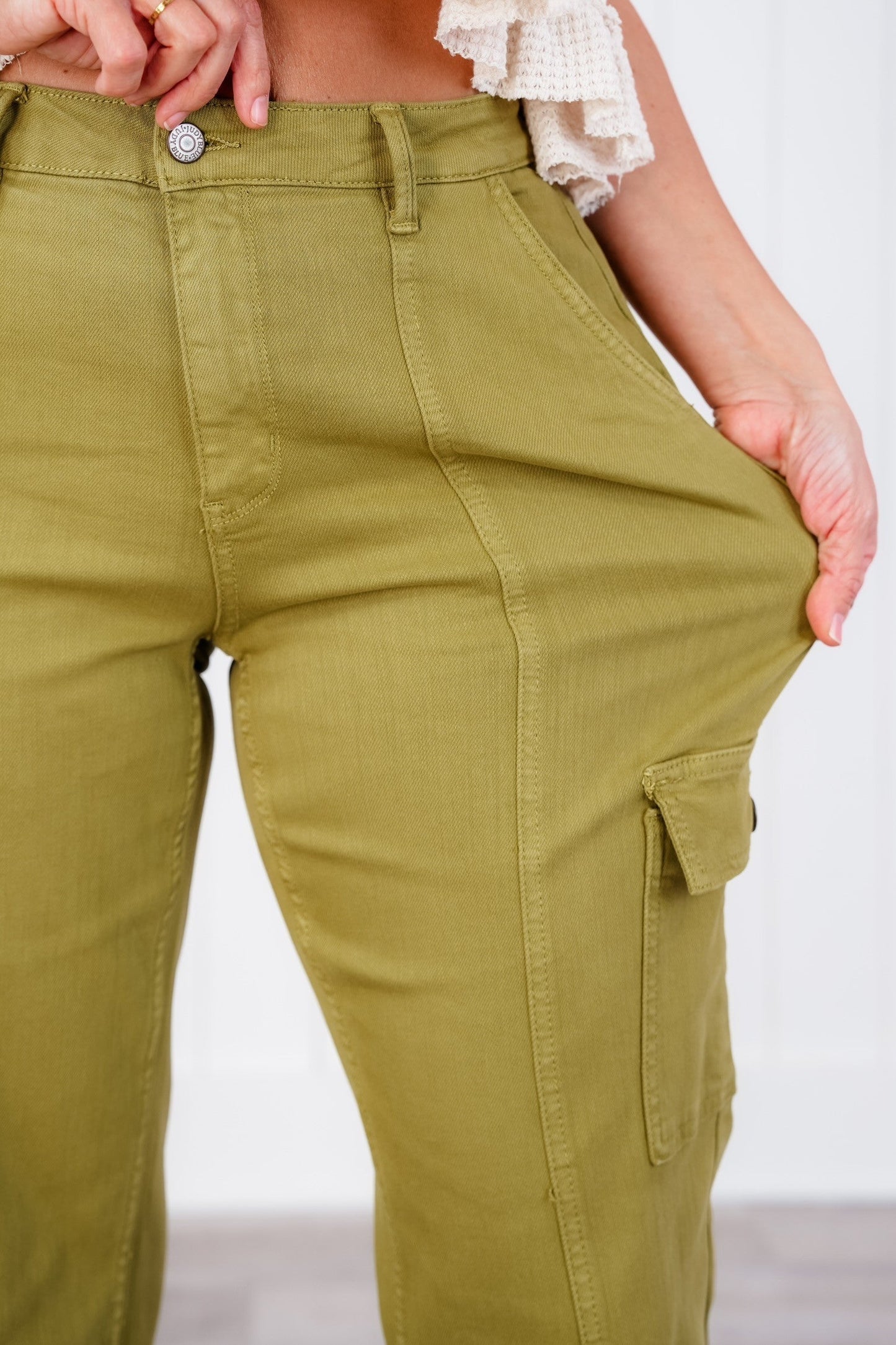 Judy Blue High Rise Matcha Straight Leg Cargo Jeans