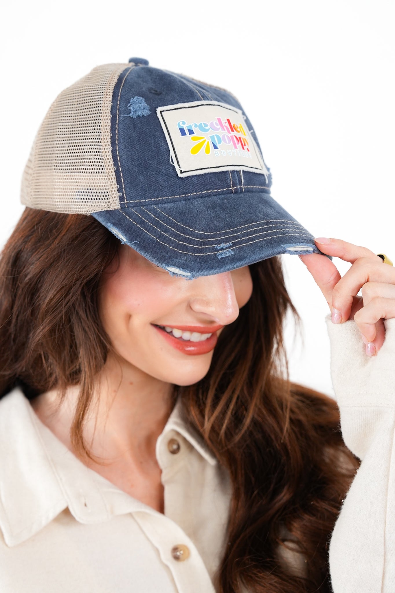 Freckled Poppy Distressed Trucker Caps