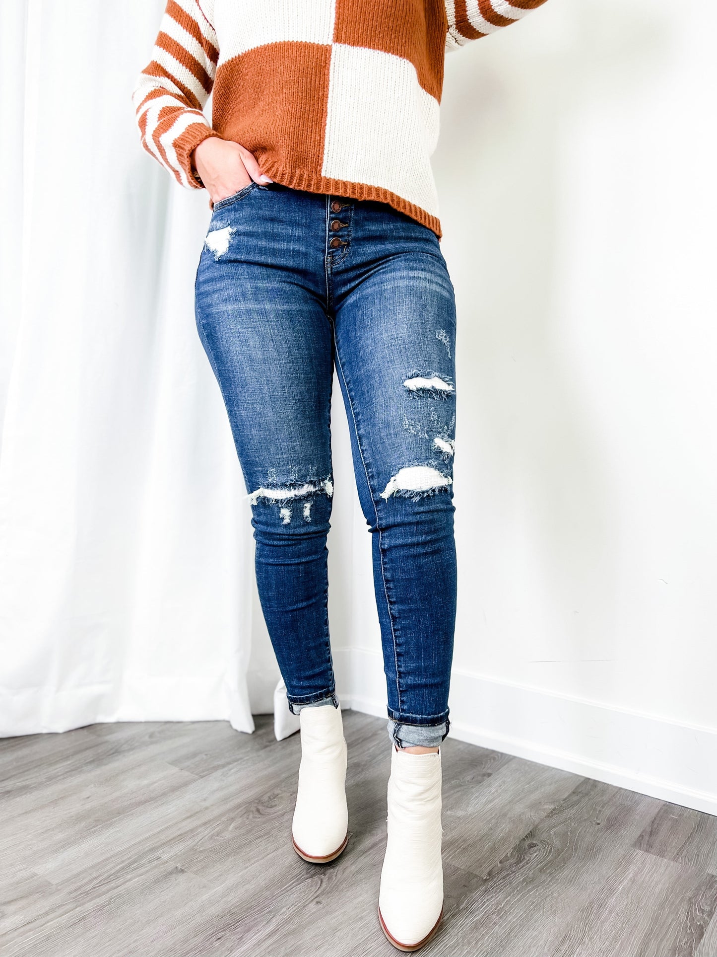 Judy Blue Mid Rise skinny Thermal Patch (Multiple Lengths)
