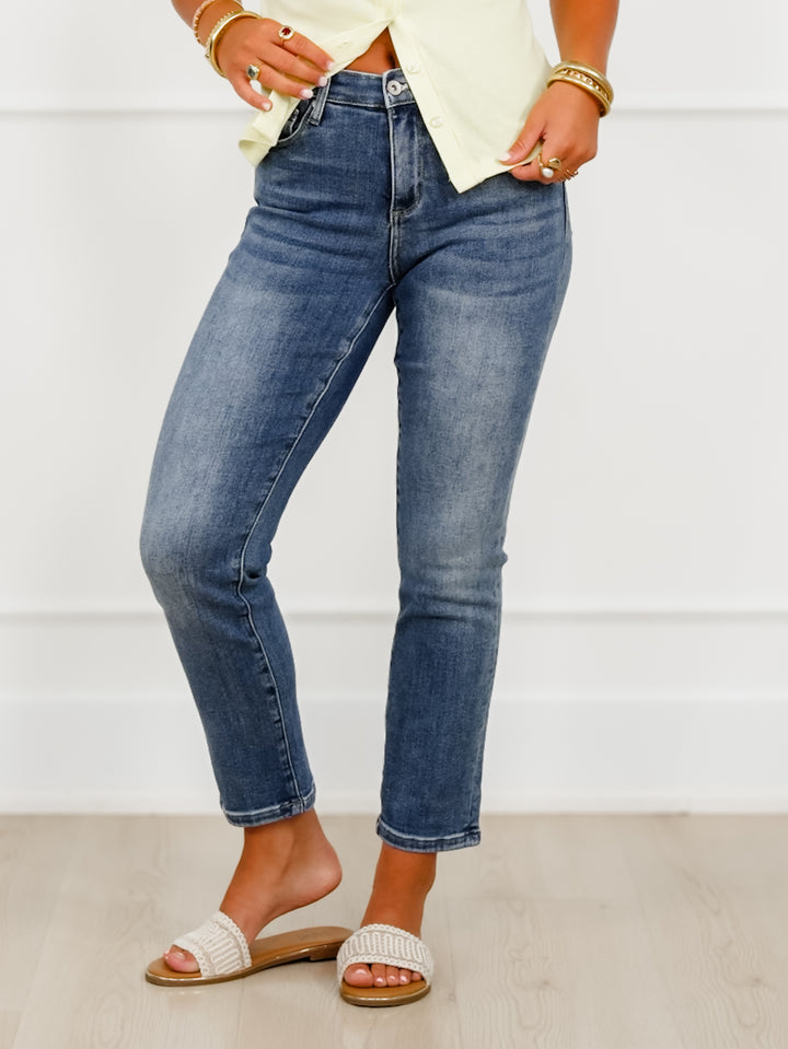 Special A Mid Rise Medium Wash Slim Cuffed Boyfriend Jeans