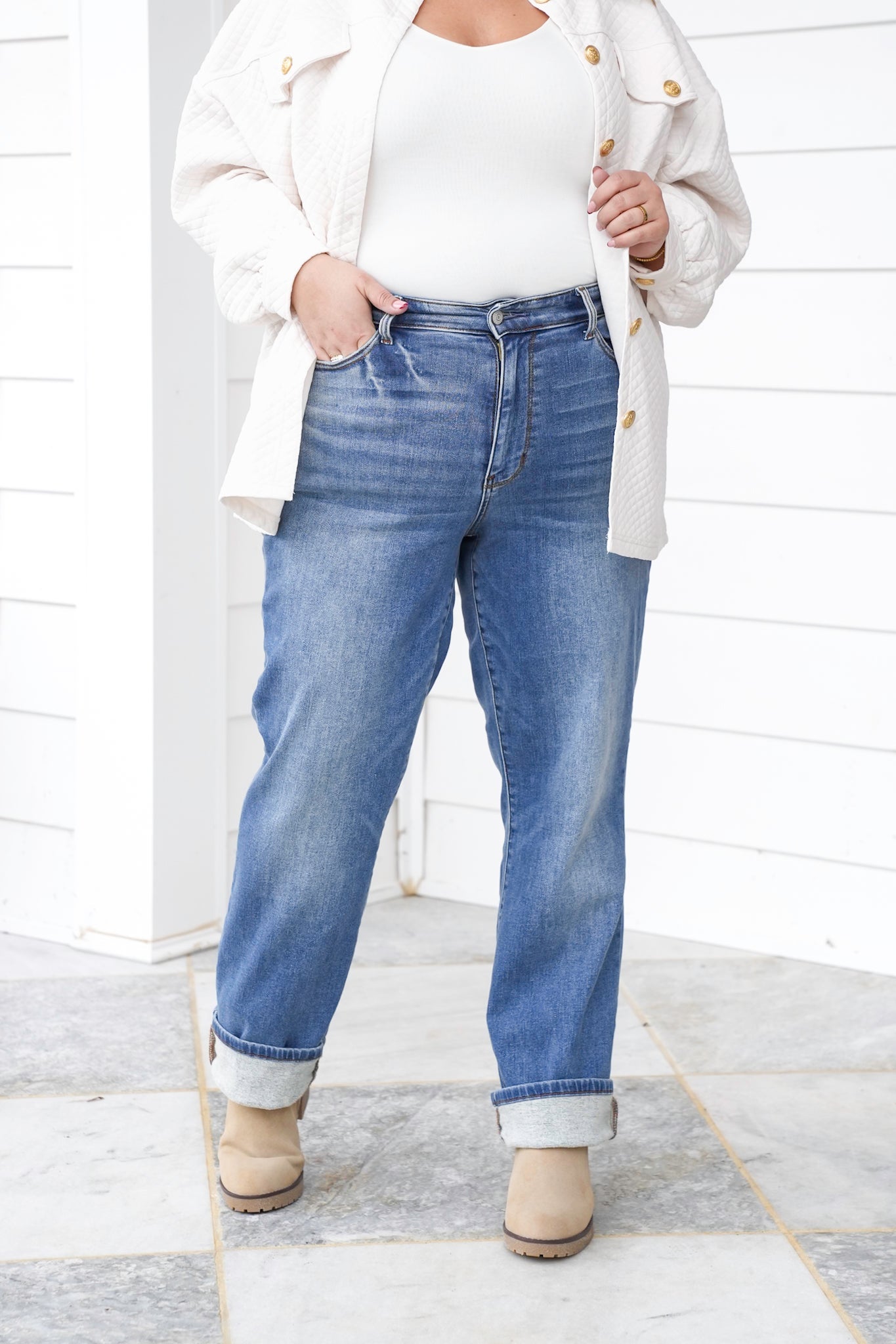 Judy Blue High Rise Medium Vintage Wash Thermal Straight Leg Jeans
