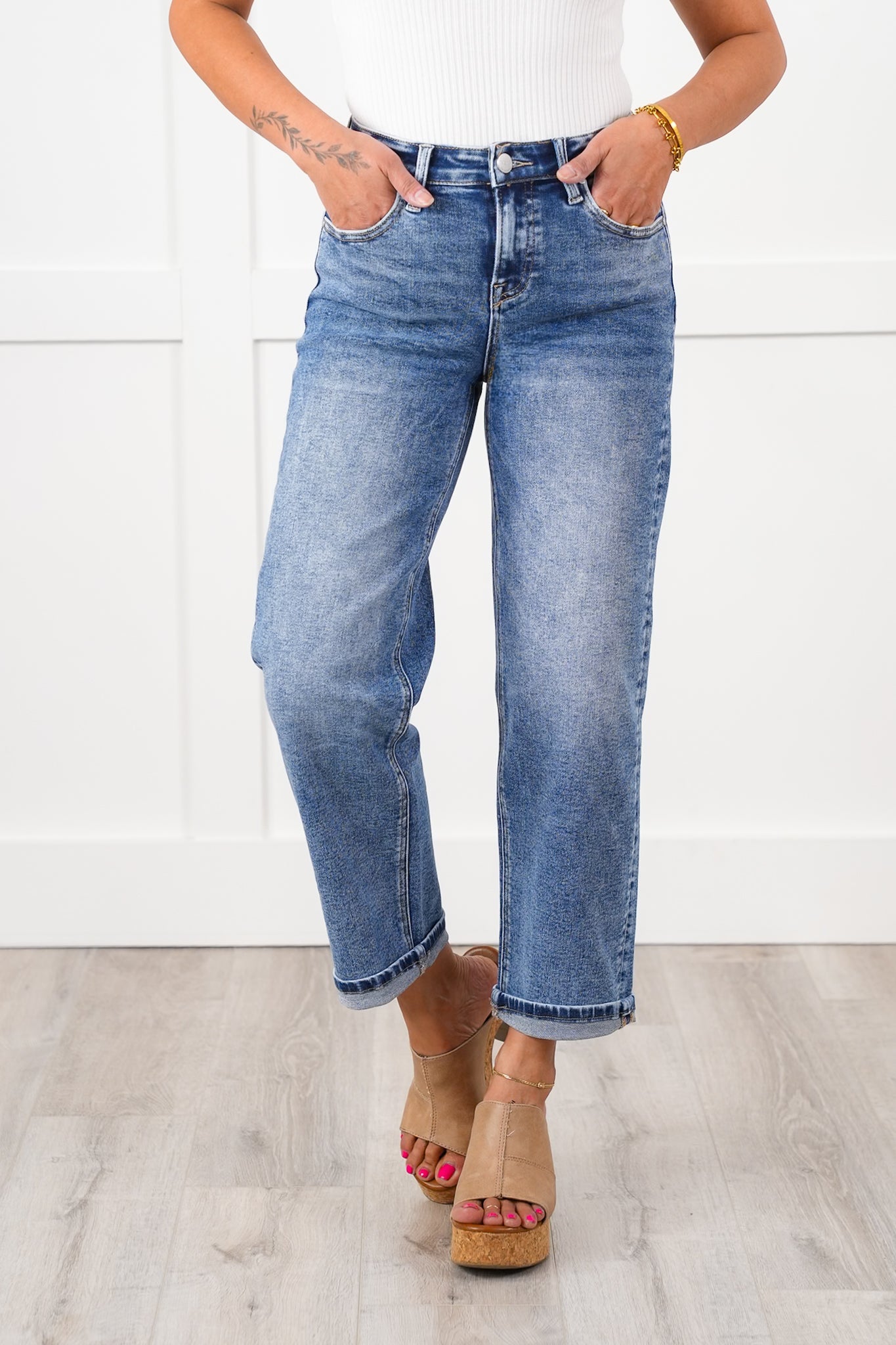Risen High Rise Medium Wash Boyfriend Jeans
