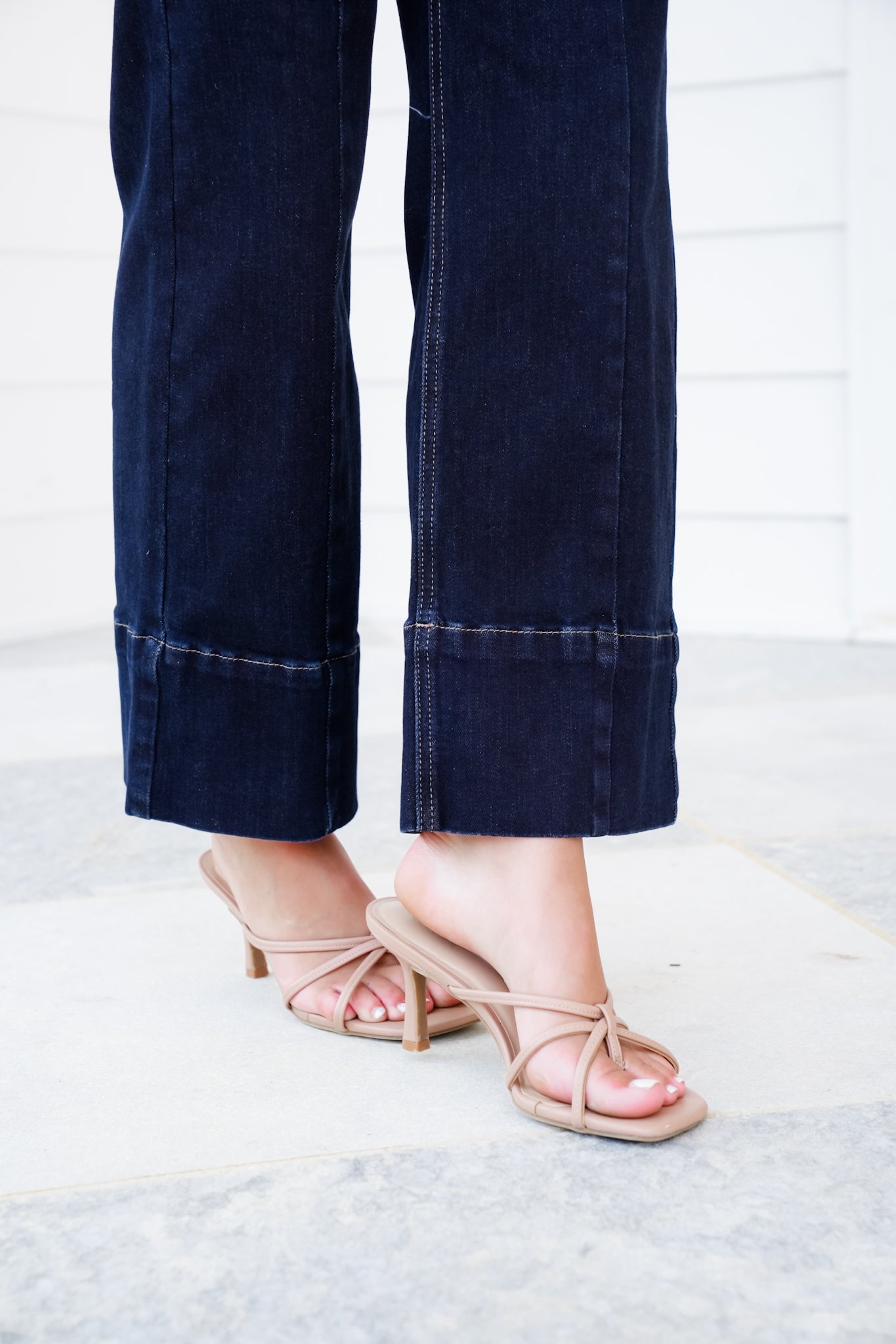 Risen High Rise Dark Wash Tummy Control Cropped Wide Leg Jeans with Seam Detail