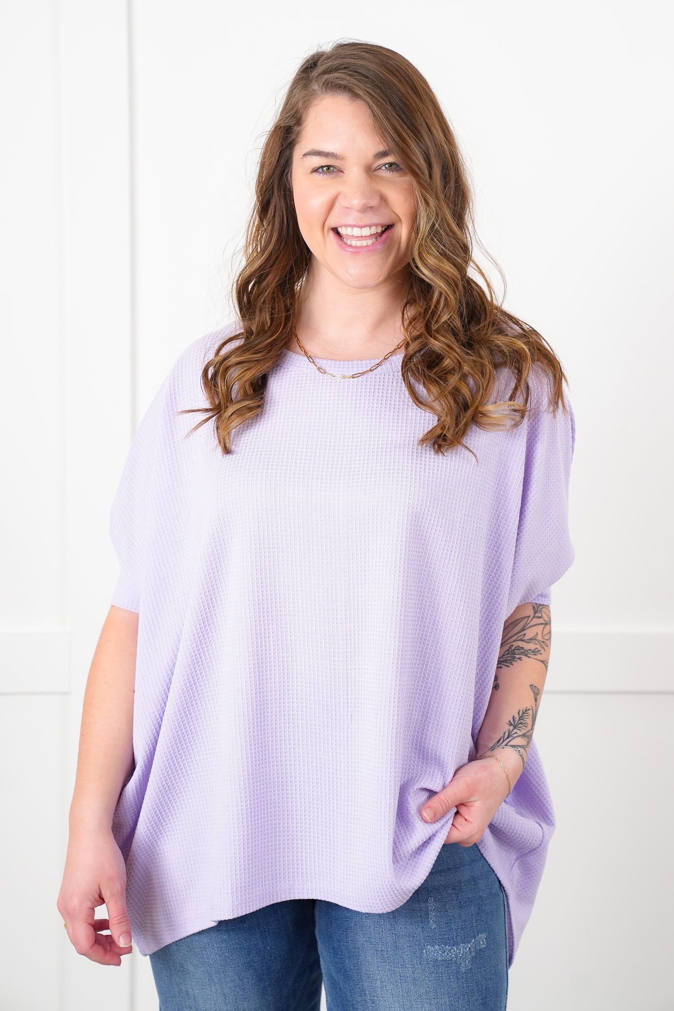 Door Buster! Plus/Reg Thermal Short Dolman Sleeve Round Neck Top
