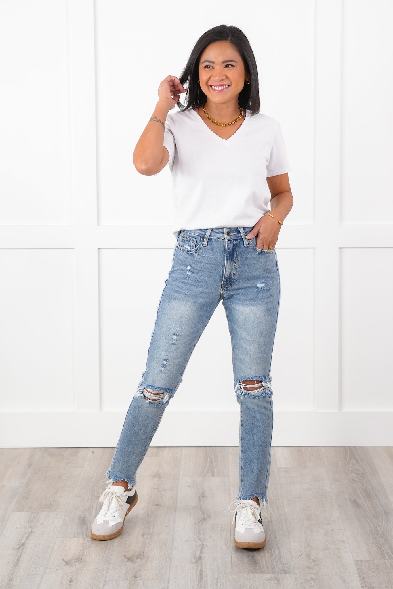 Special A High Rise Light Wash Distressed Relaxed Straight Leg Jeans