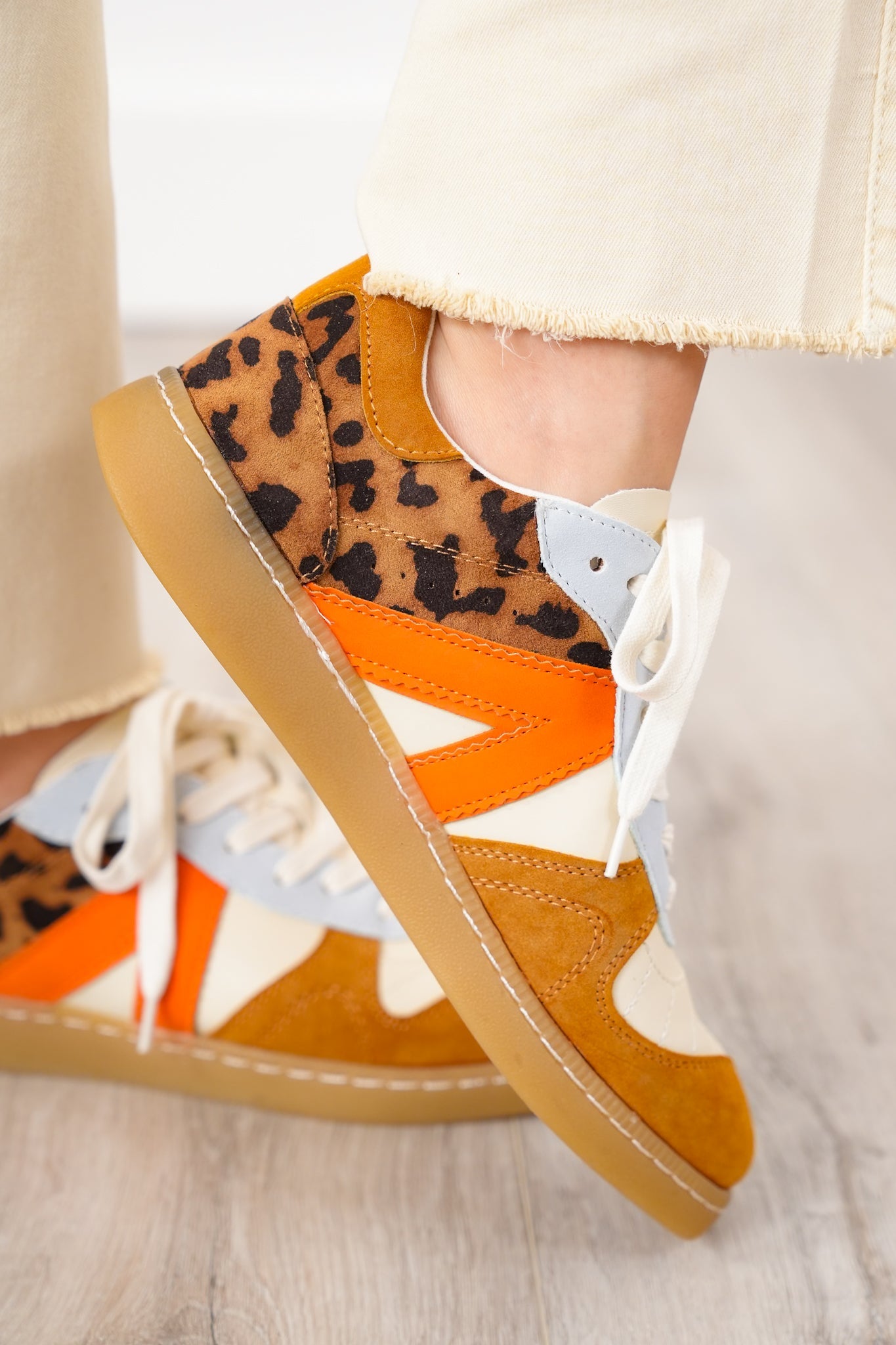 MIA Low Top Sneaker with Suede and Leopard Print Detailing