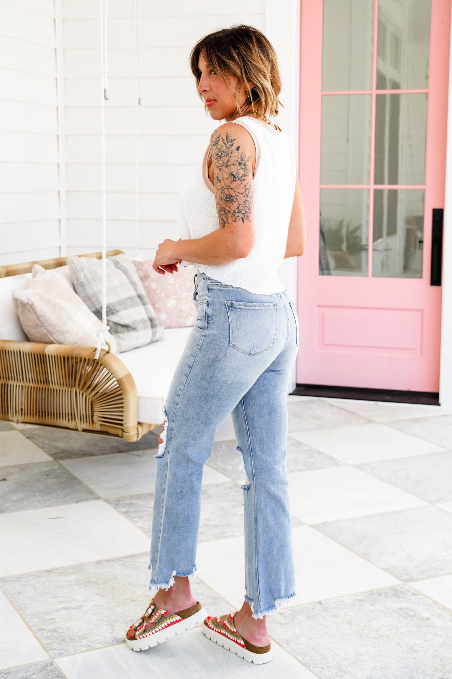 Risen The Alexandra (my fave!!) Light Wash High Rise Straight Leg Cropped Jeans