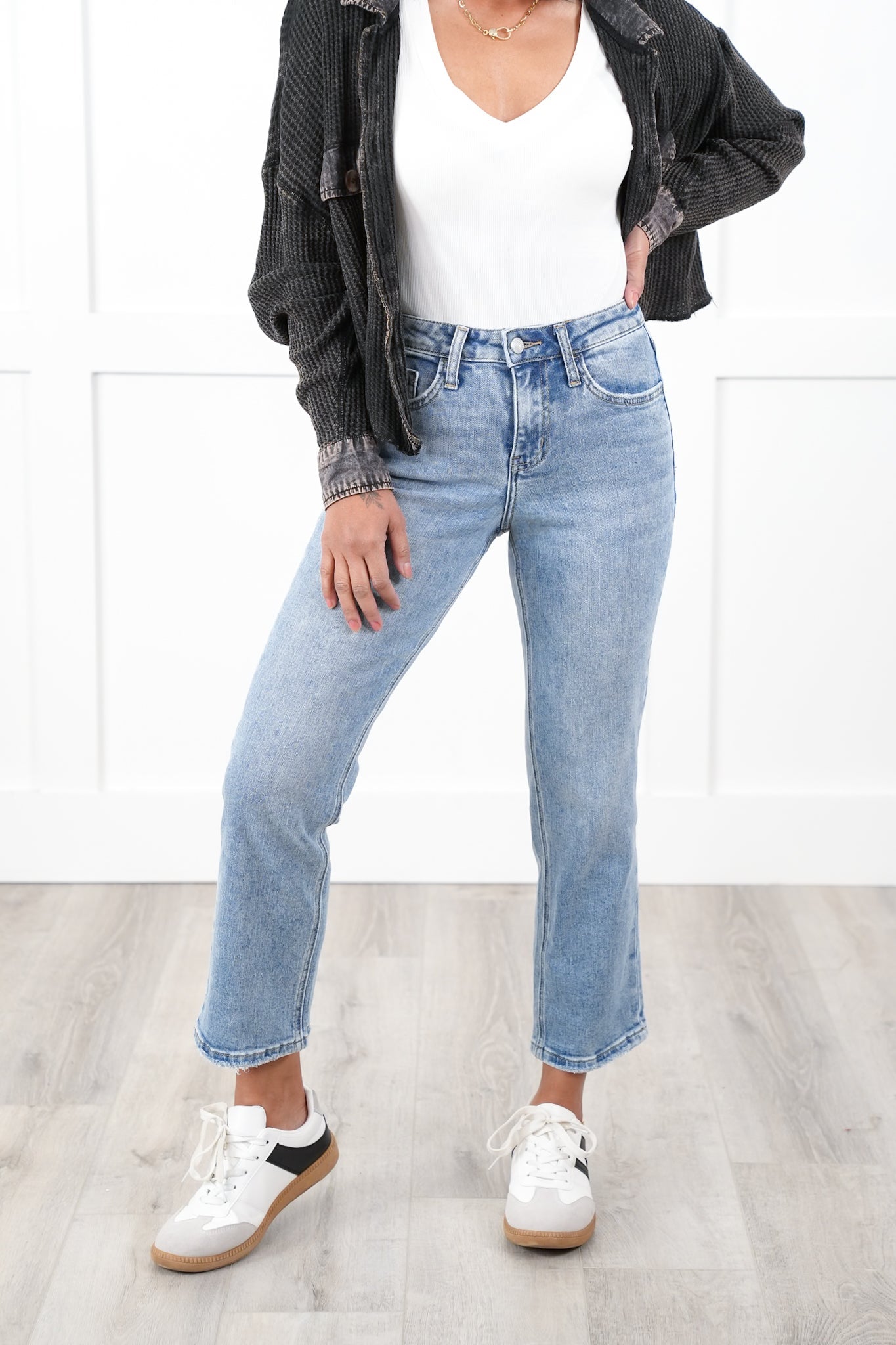 Lovervet High Rise Light Wash Cropped Straight Leg Jeans