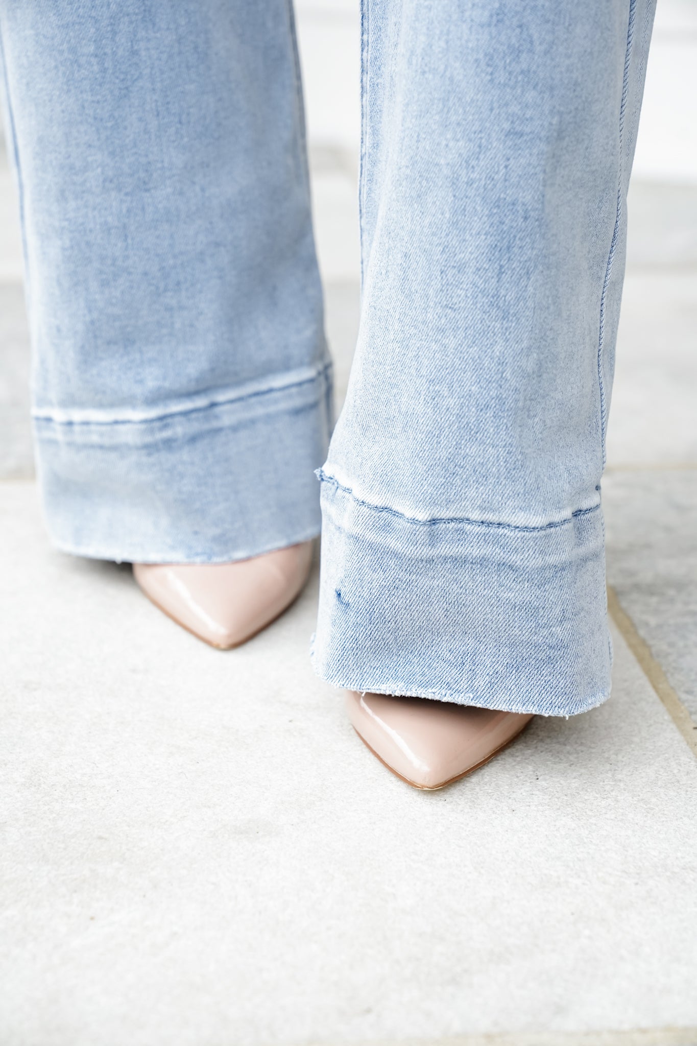 Risen High Rise Light Wash Tummy Control Cuffed Wide Leg Jeans