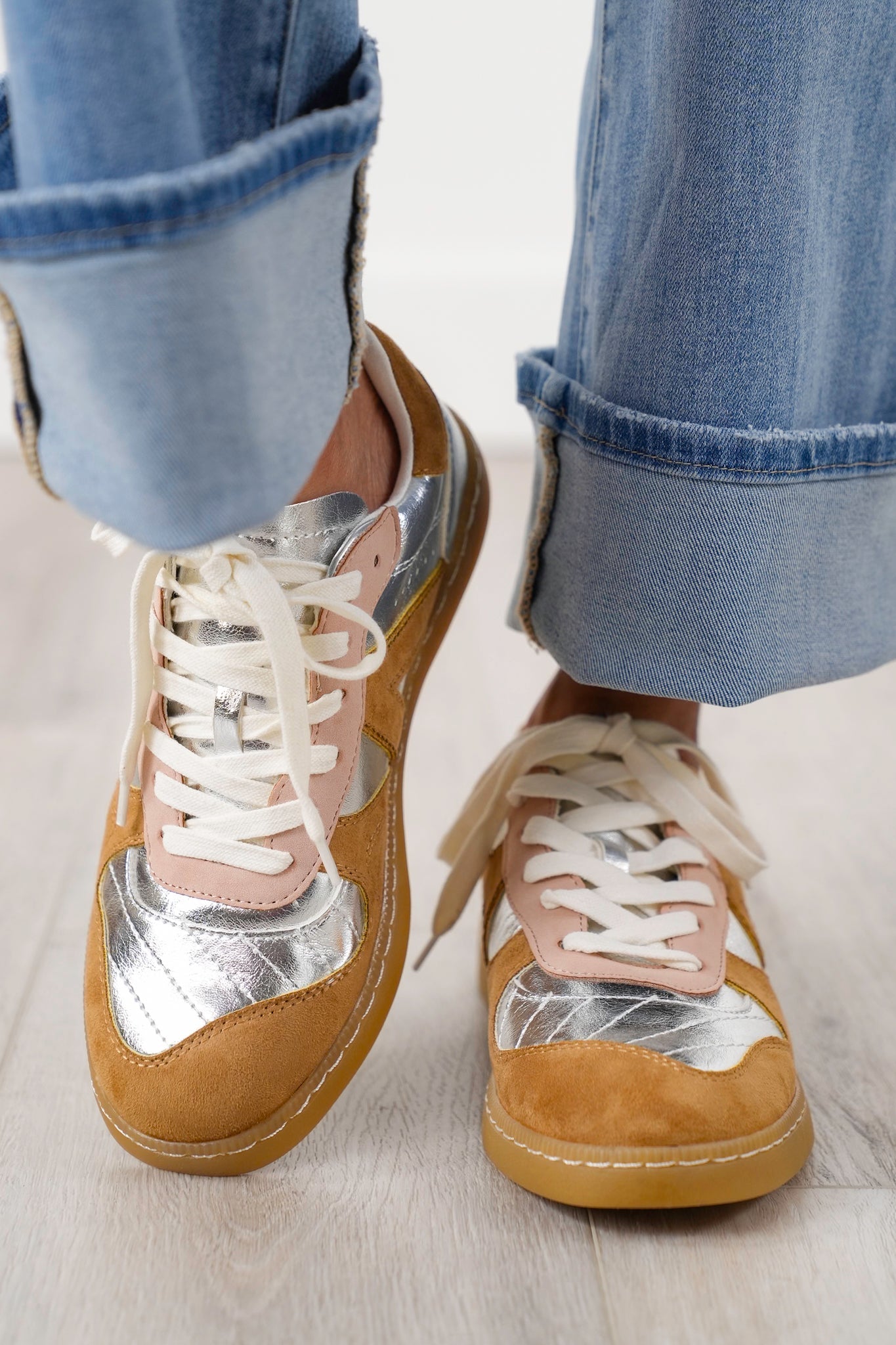 MIA Retro Inspired Low Top Sneaker with Suede and Metallic Paneling