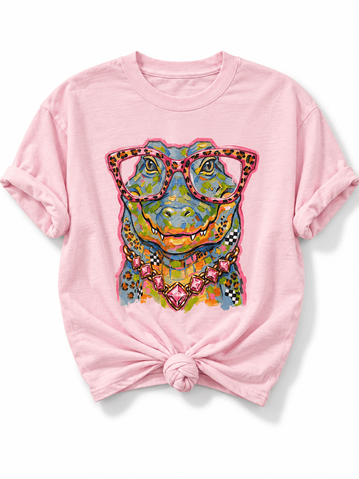 Plus/Reg Short Sleeve Glam Gator Graphic Tee - Freckled Poppy