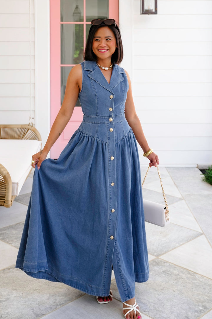 Sleeveless Button Down Midi Dress