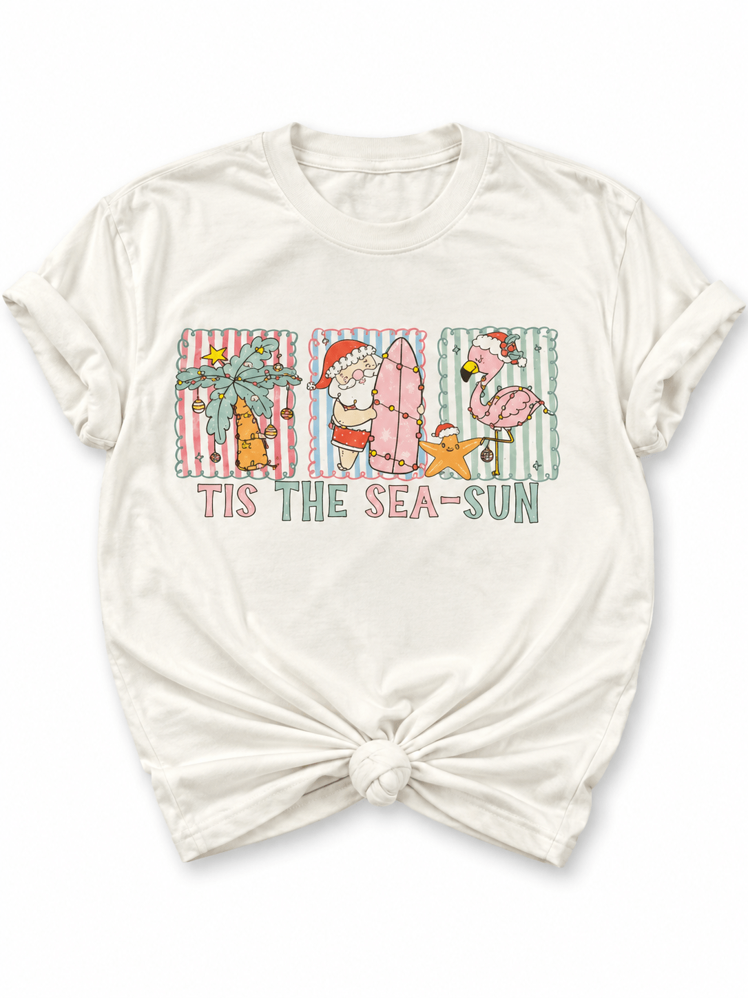 Plus/Reg Short Sleeve "Tis the Sea-Sun" Christmas Graphic Tee - Freckled Poppy