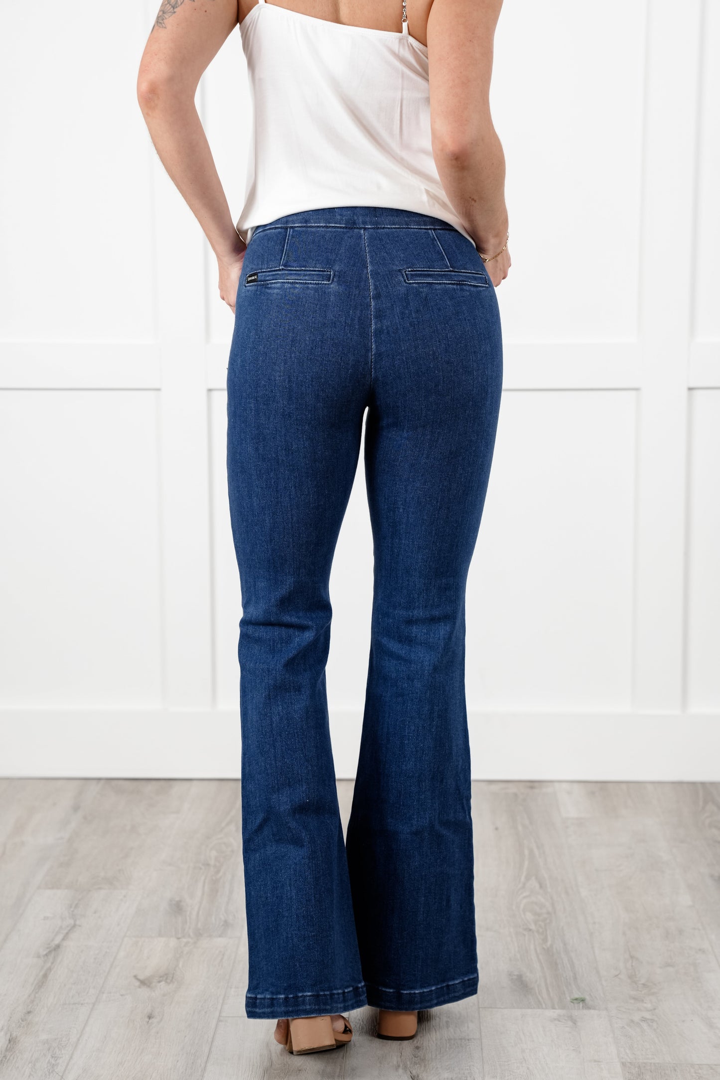 Special A High Rise Dark Wash Tummy Control Flare Jeans with Front Seam Detail