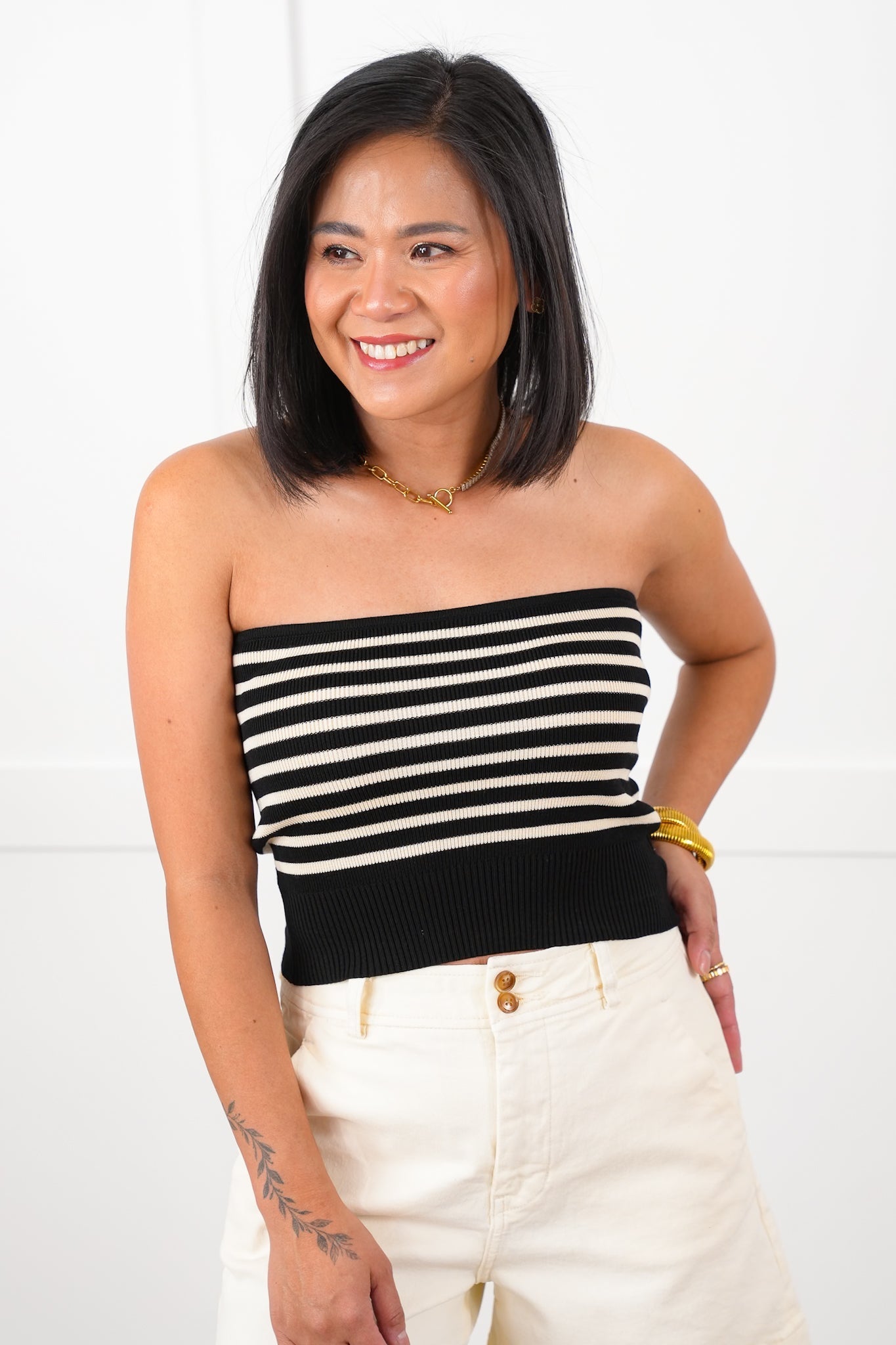 Striped Ribbed Knit Tube Top