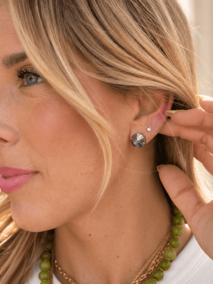 TOVA Basic Gold Plated Crystal Studs In Light Sapphire Heavy Lustre D - Freckled Poppy