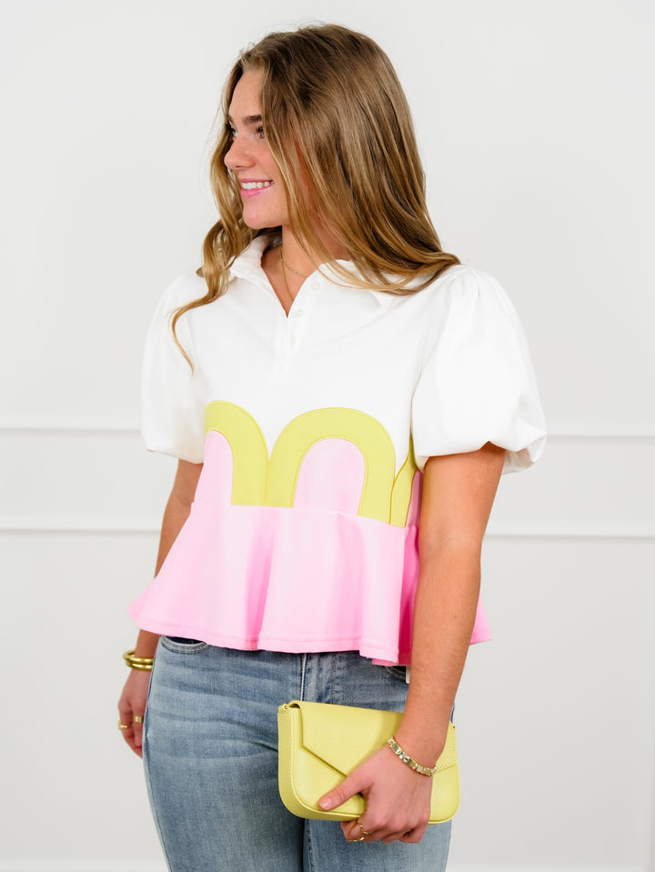 Color Block Short Sleeve Peplum Top